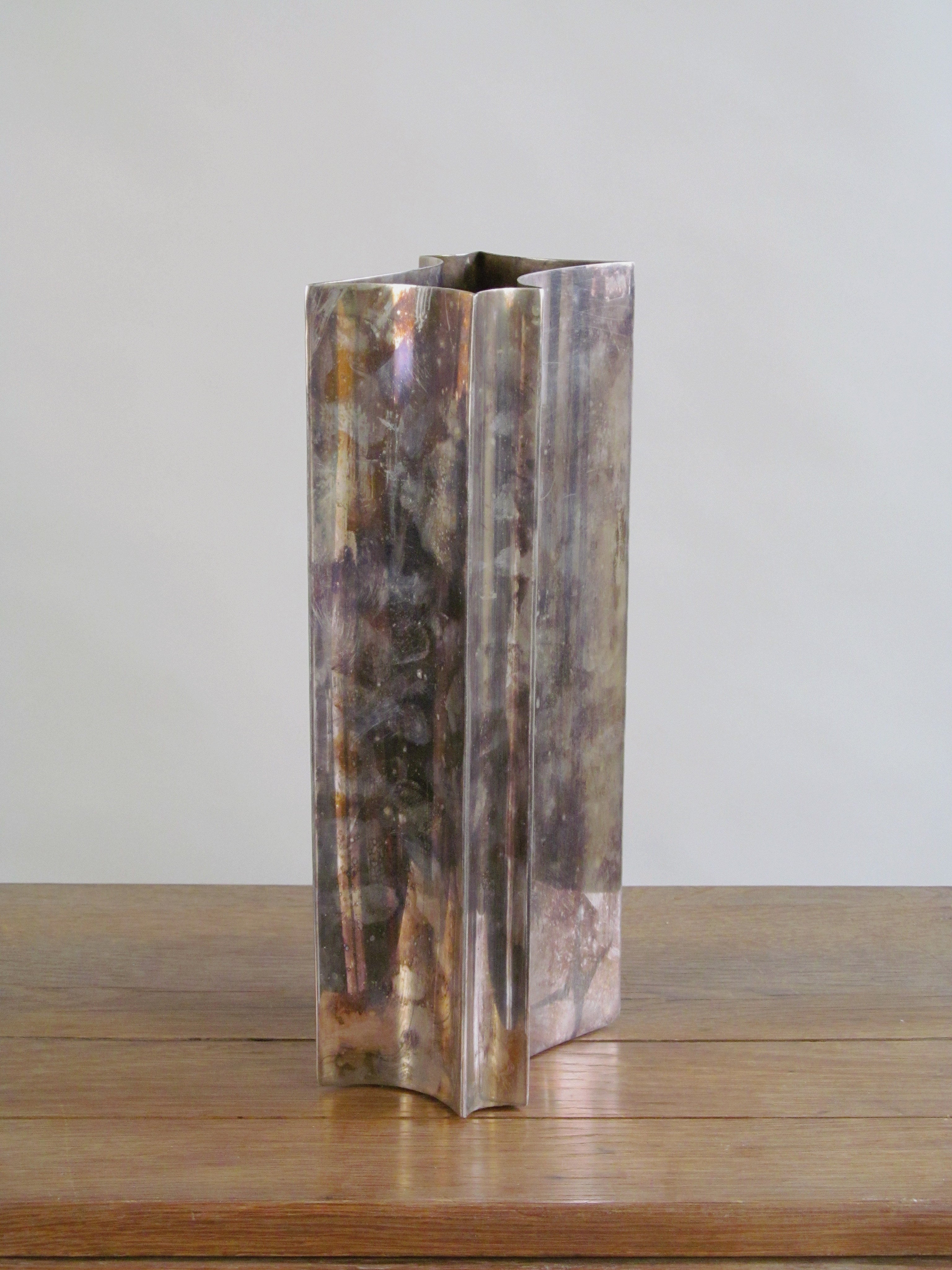 Modernist Silver Plated Vase c1950 — close-up of textured silver surface