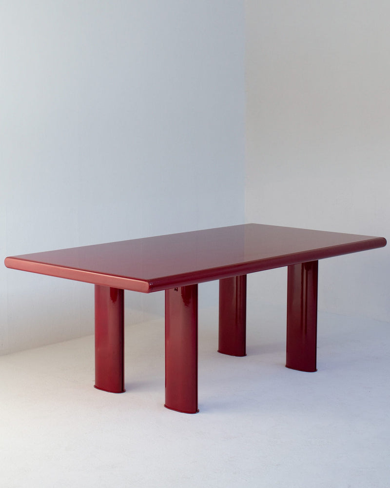 Red Lacquered Dining Table in Wood and Metal by Malata Antwerp | The Oblist — modern red finish