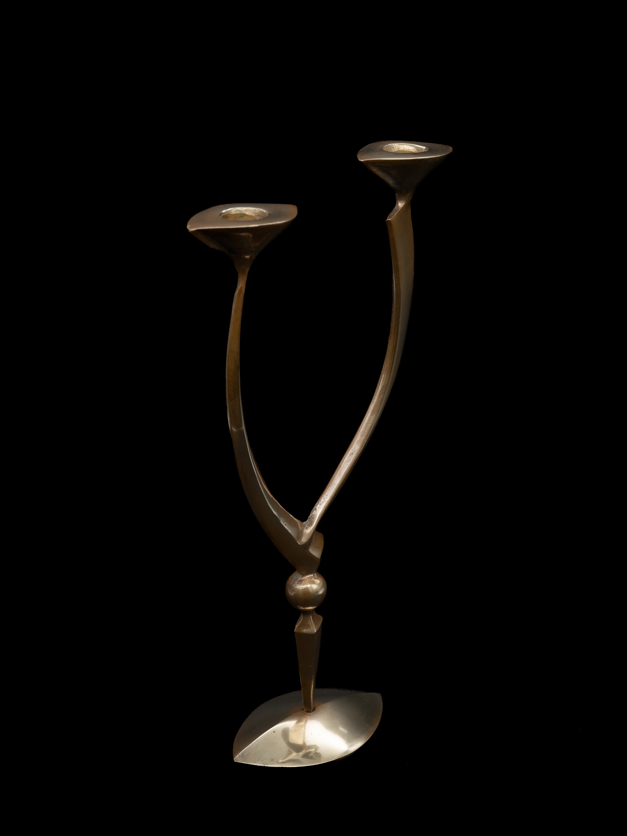 Mid-Century Brass Candleholder, Germany, c.1950s — top view highlighting two candle cups