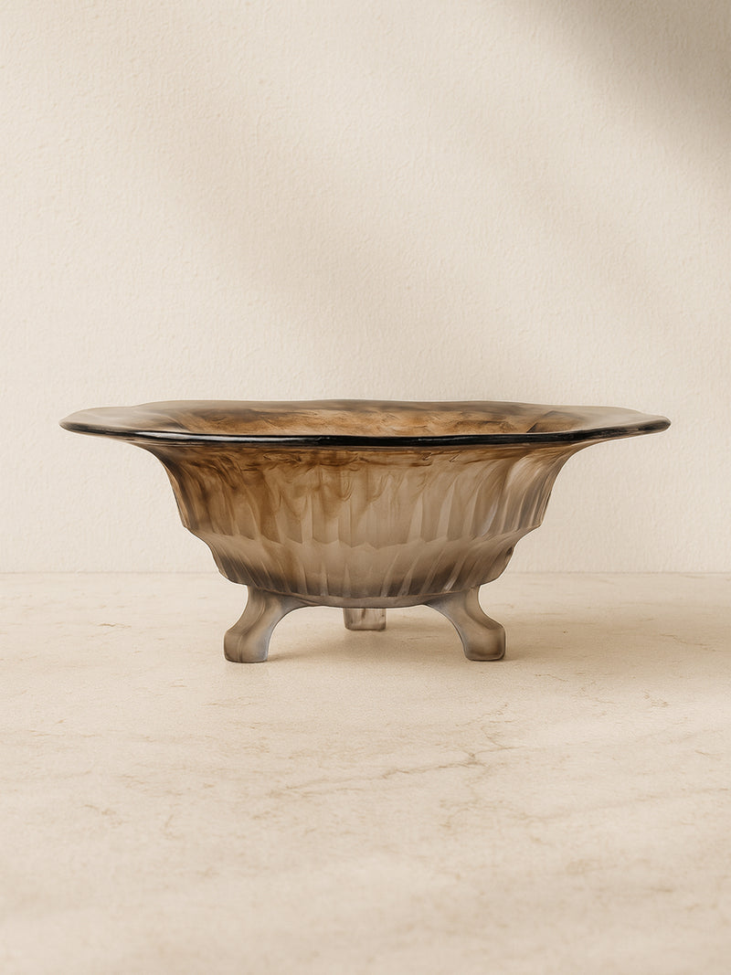 German Art Deco cloud glass footed bowl with ribbed design