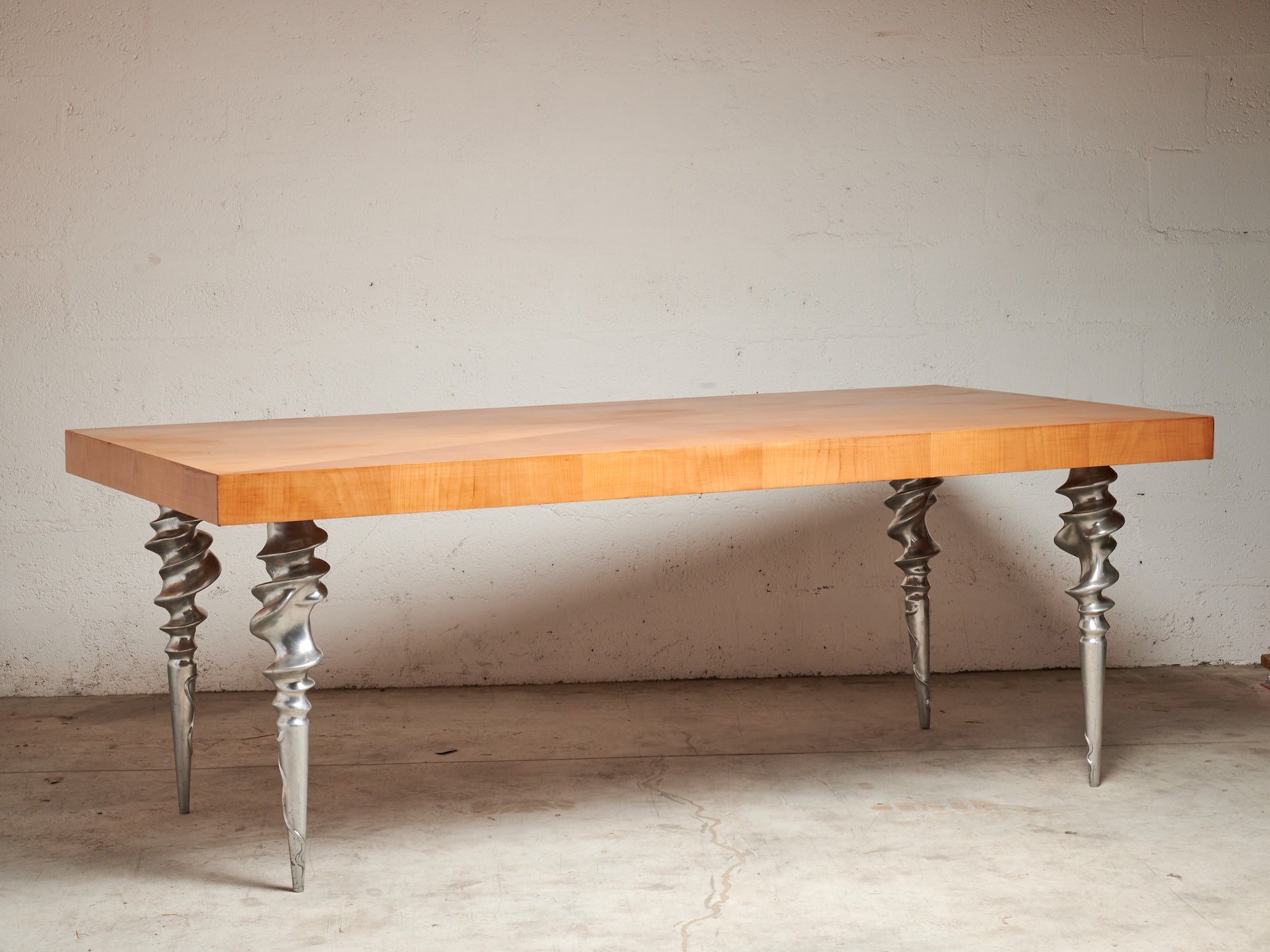Post-Modern Table with Marquetry Top and Cast Aluminum Legs, 1980's