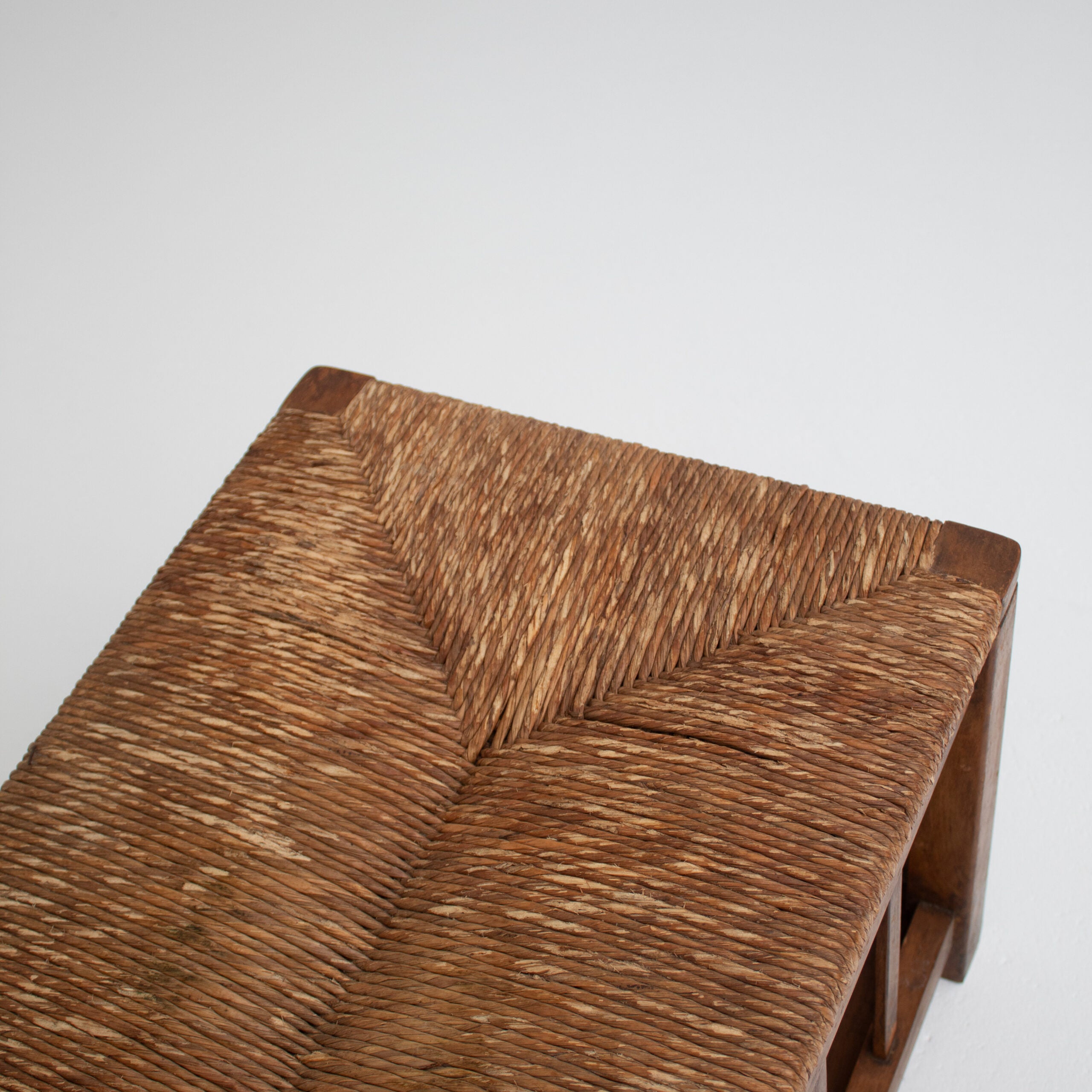 French Oak Storage Bench with Woven Rush Seat — view 9