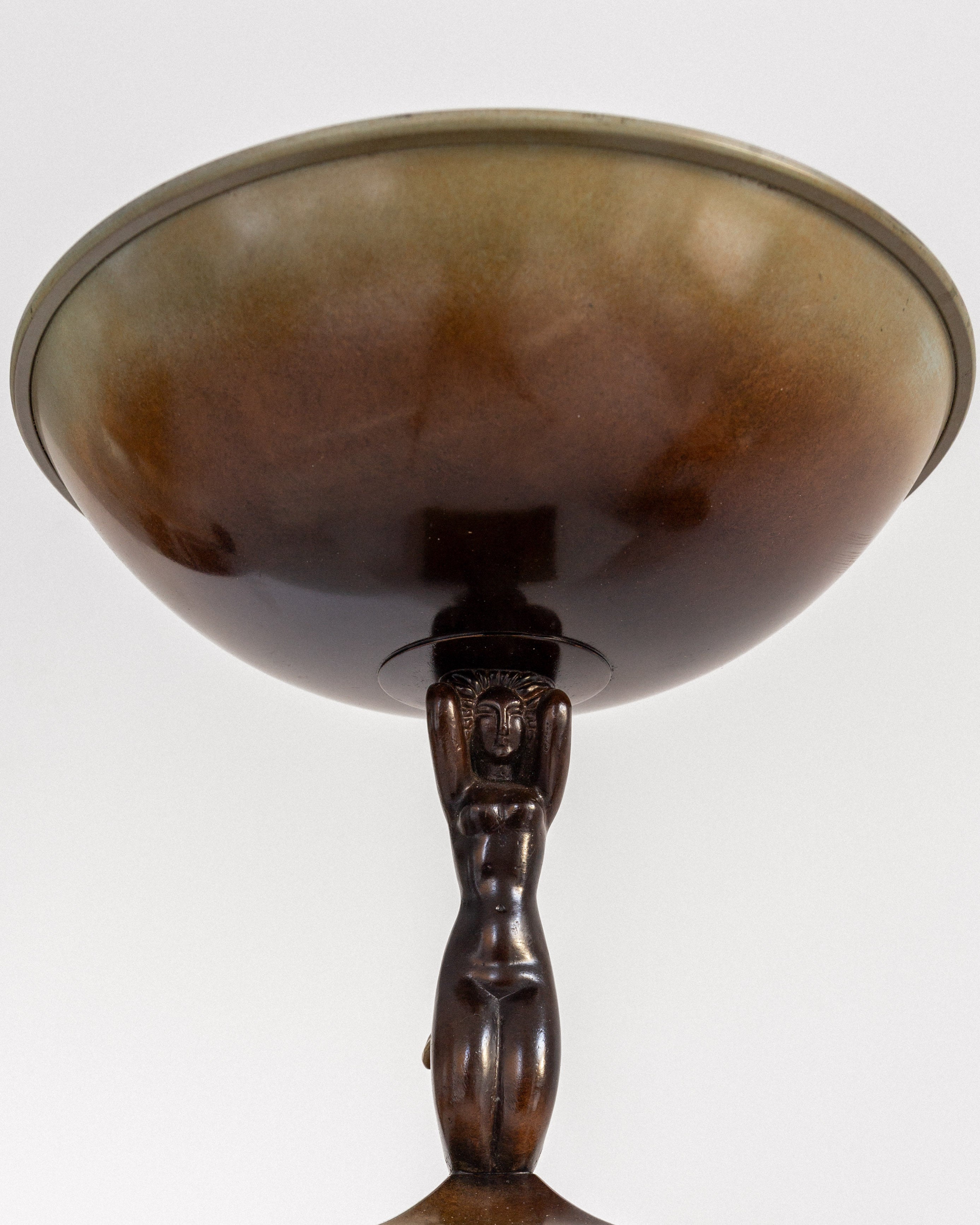 Centerpiece Art Deco Bronze Bowl on Foot with Mermaid