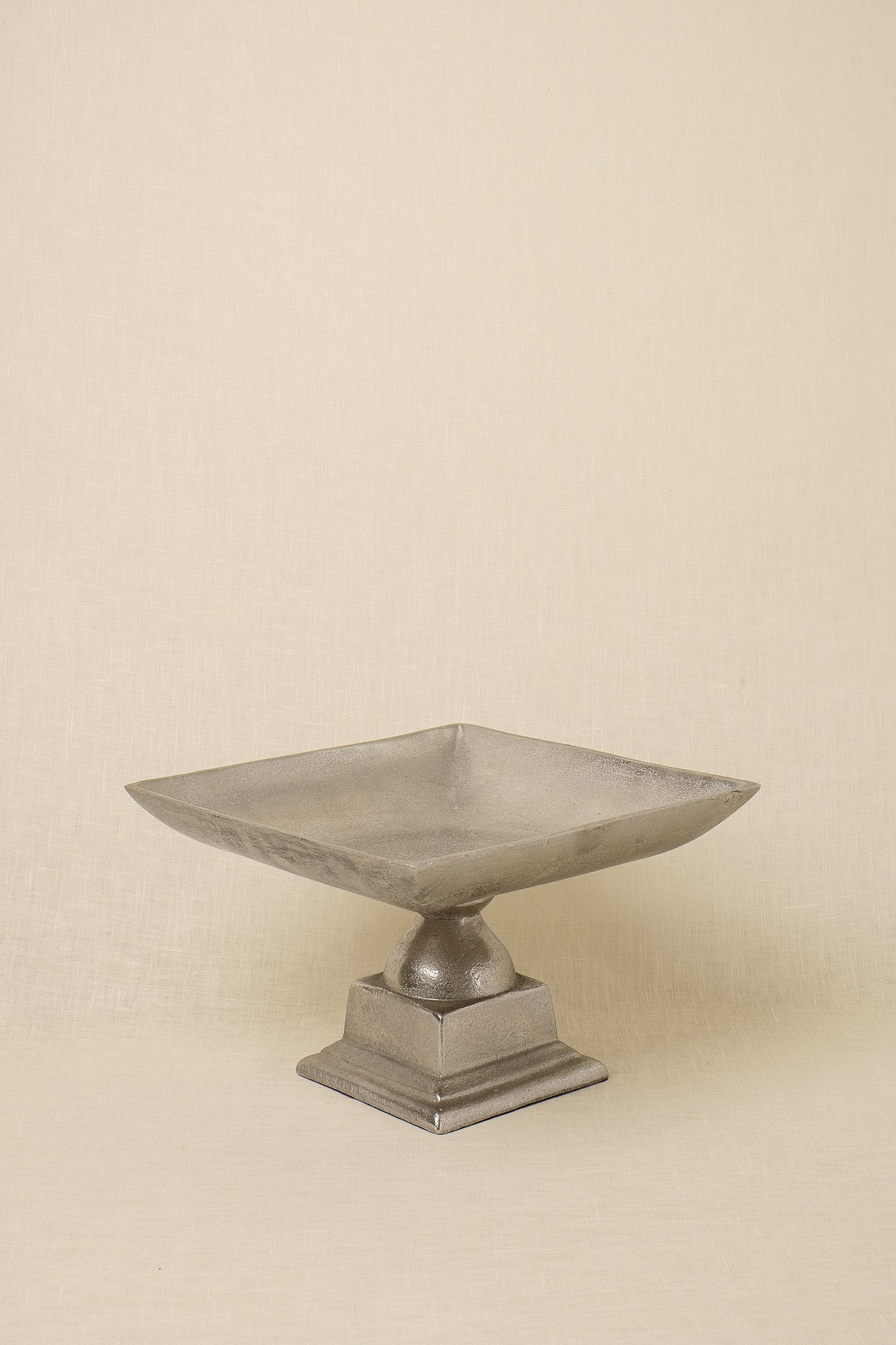 Silver-Toned Pedestal Centerpiece Bowl — side angle