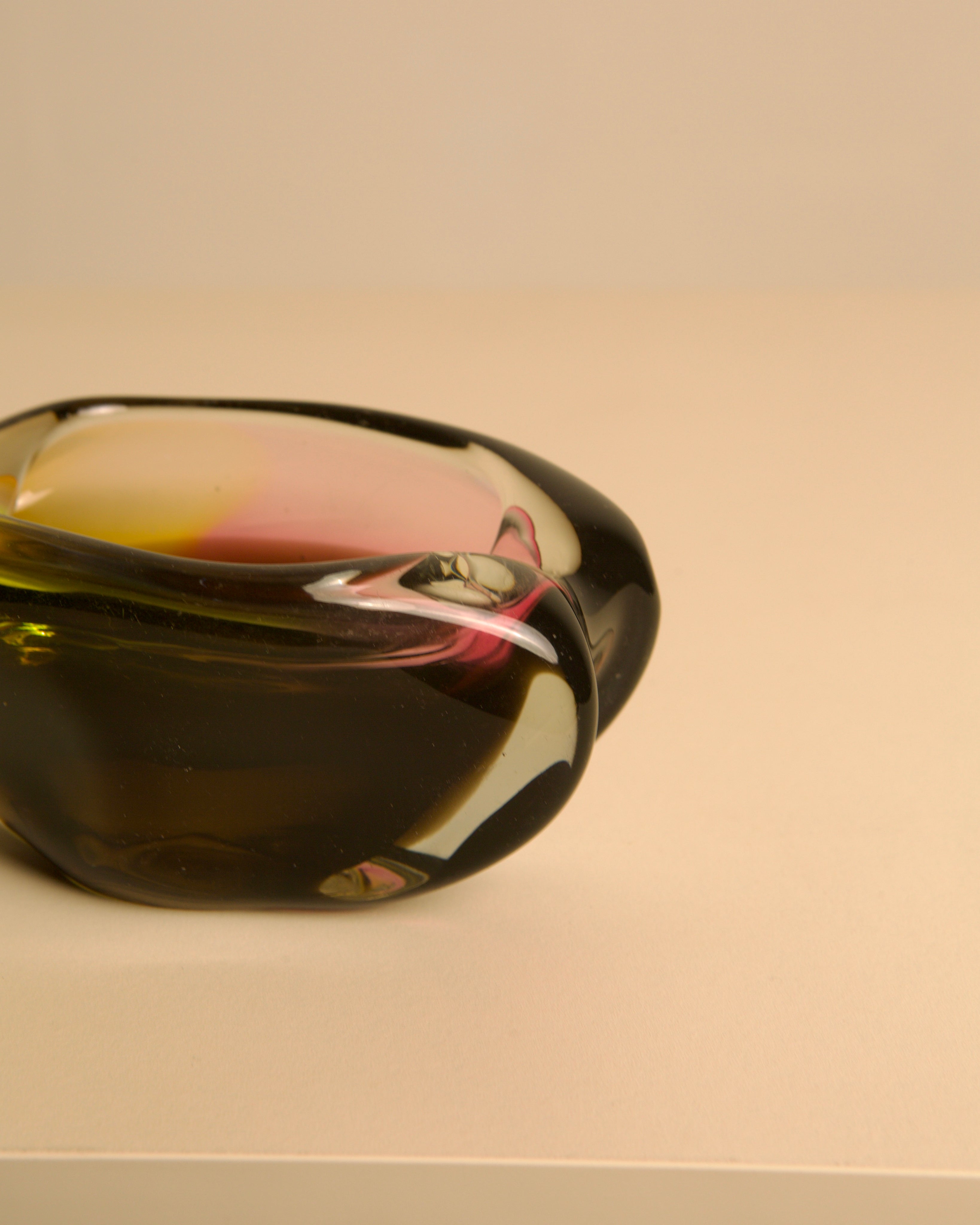 Italian glass ashtray with amber and pink swirled color detail
