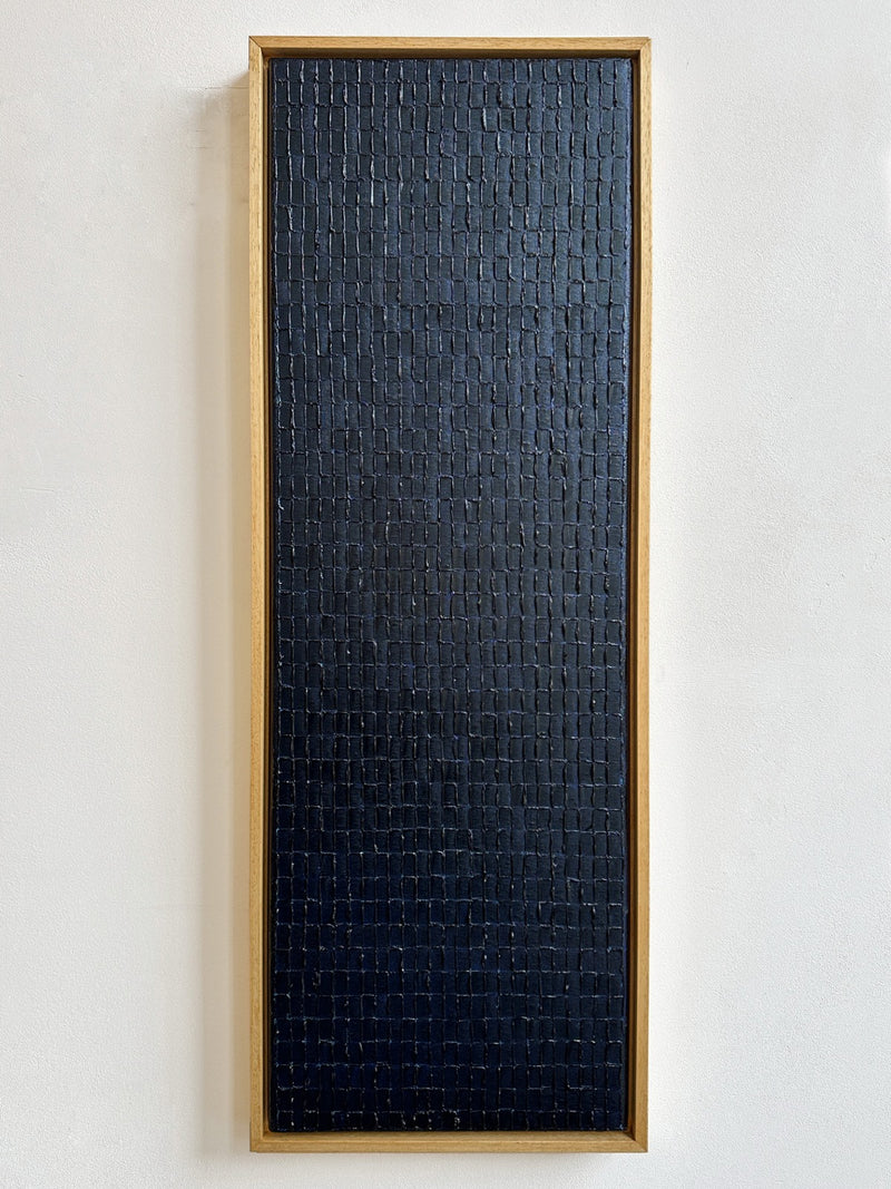 Prussian Blue Large textured painting by Roi Elmaliah in wood frame