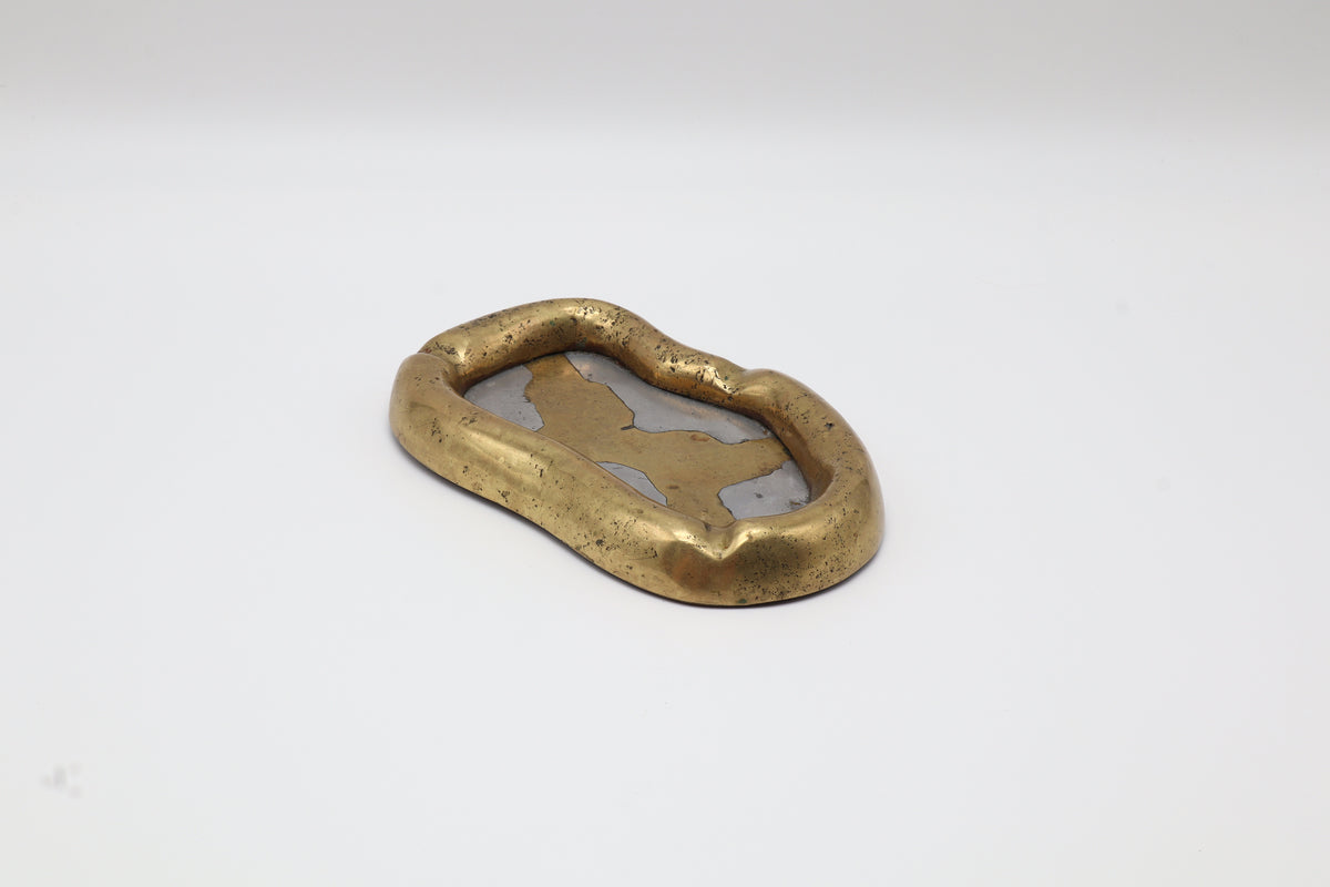 Brutalist Brass & Aluminum Ashtray by David Marshall — Spain, 1980s — side angle