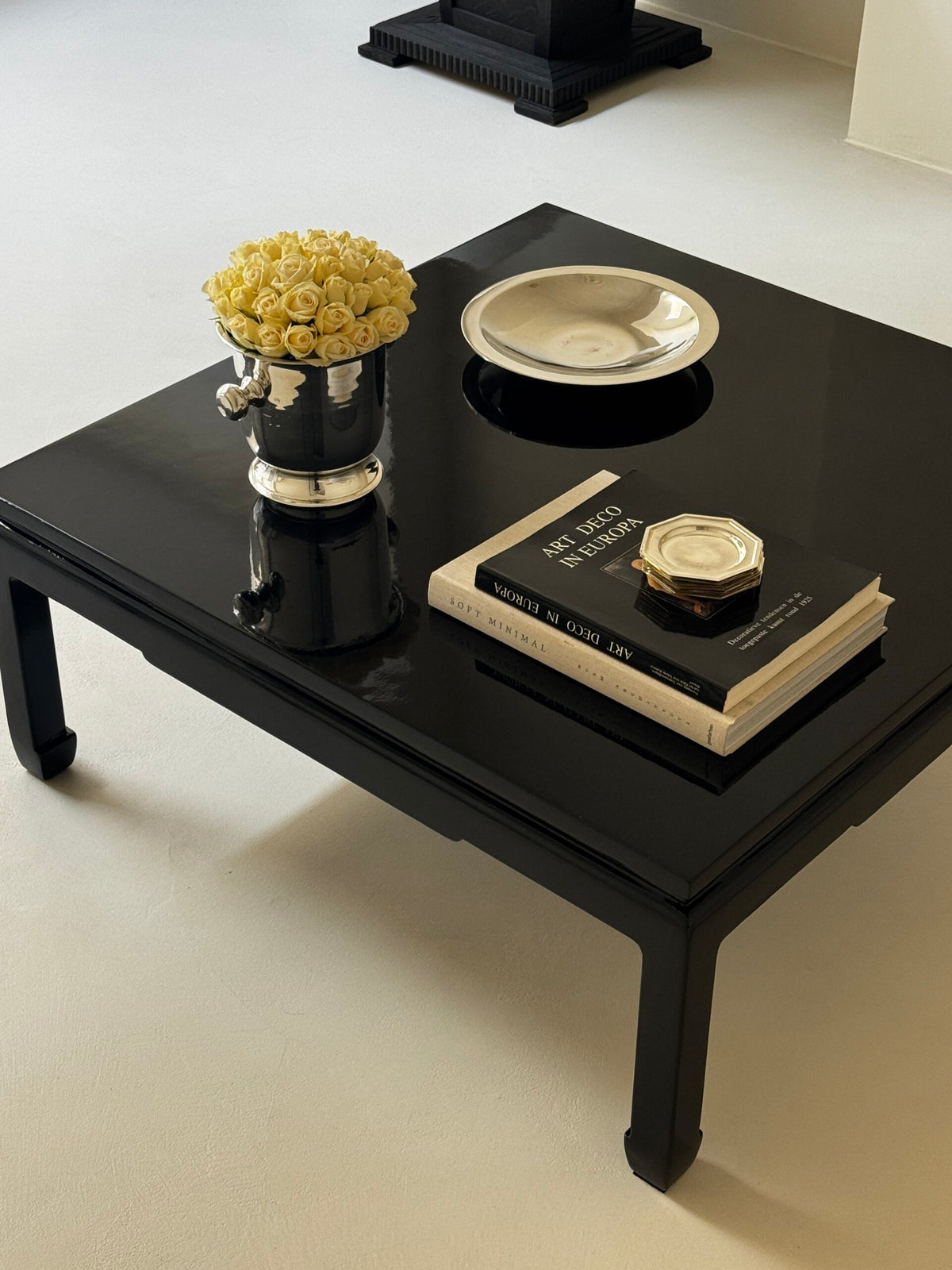 Vintage Black Lacquer Coffee Table — lifestyle setting