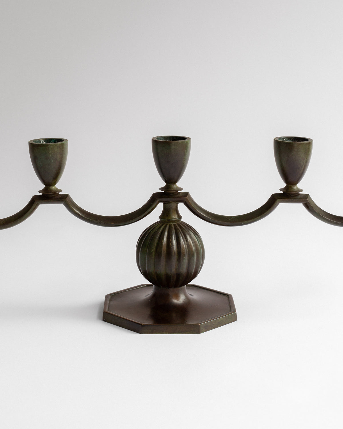 Art Deco Bronze Candelabra by GAB, Sweden, 1930s — close-up