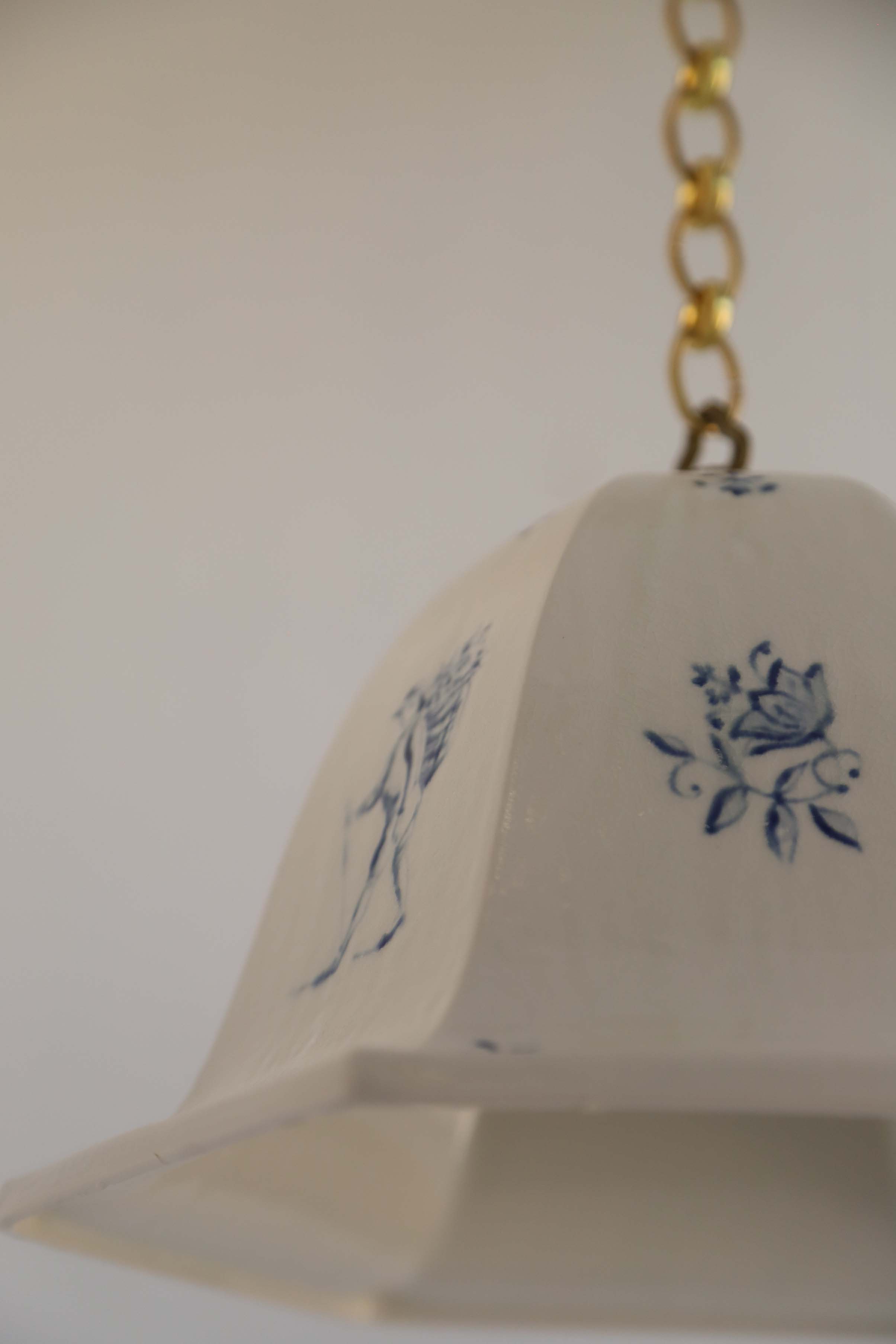 Artist's Edition - Maeve Pendant — back view of ceramic shade with blue designs