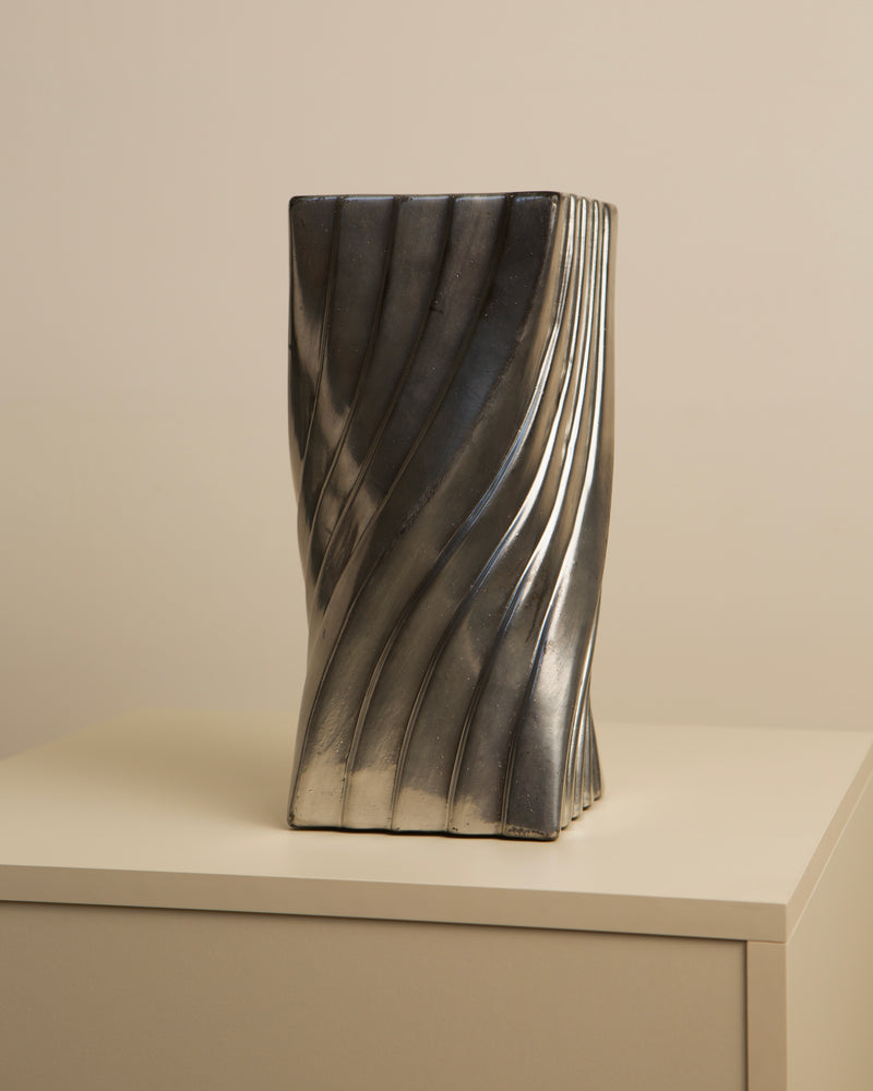 Twisted ceramic vase with metallic bronze finish, 1980s vintage