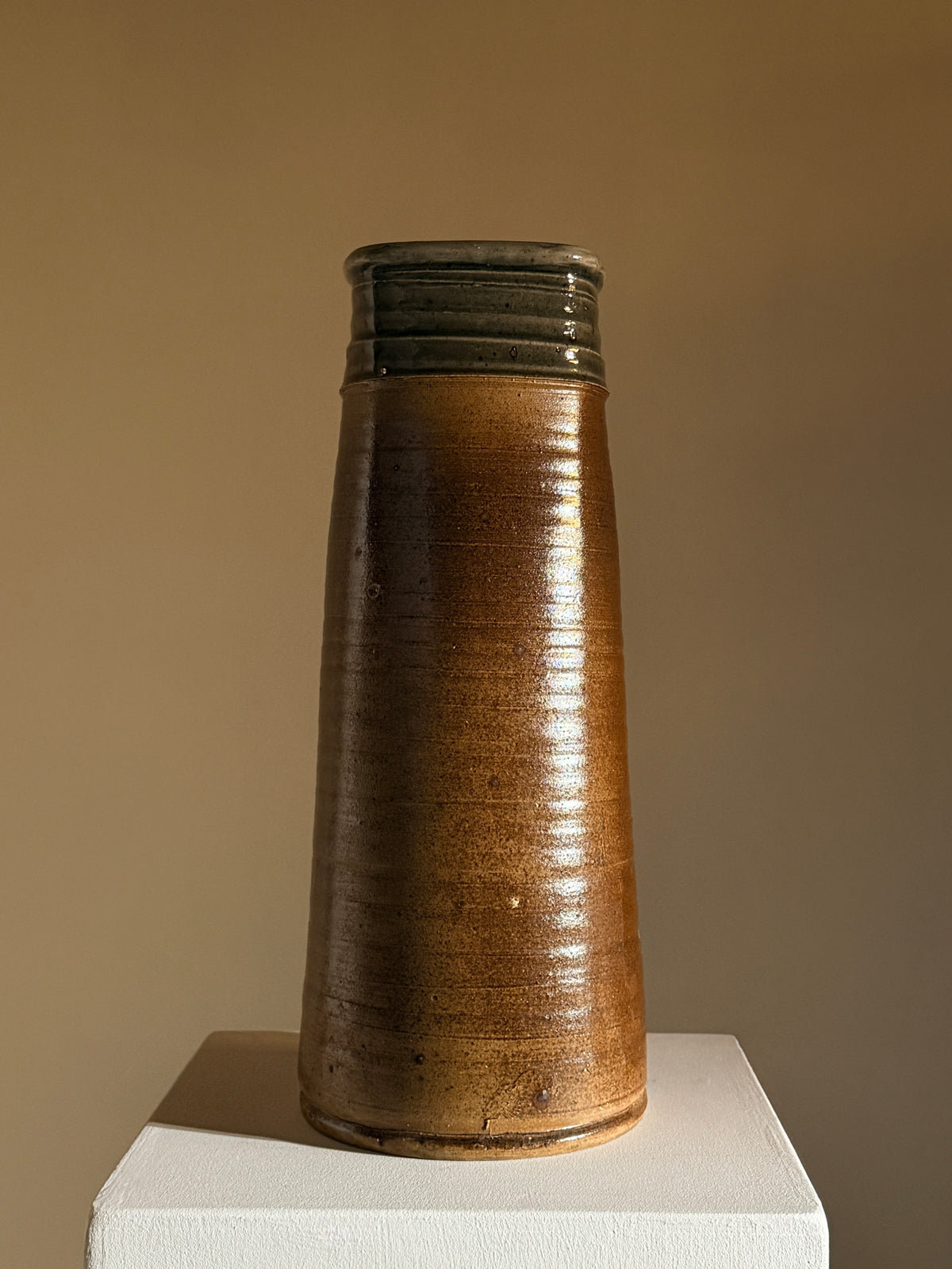 Large stoneware vase by Pierre Digan, La Borne, France, circa 1970 — lifestyle setting