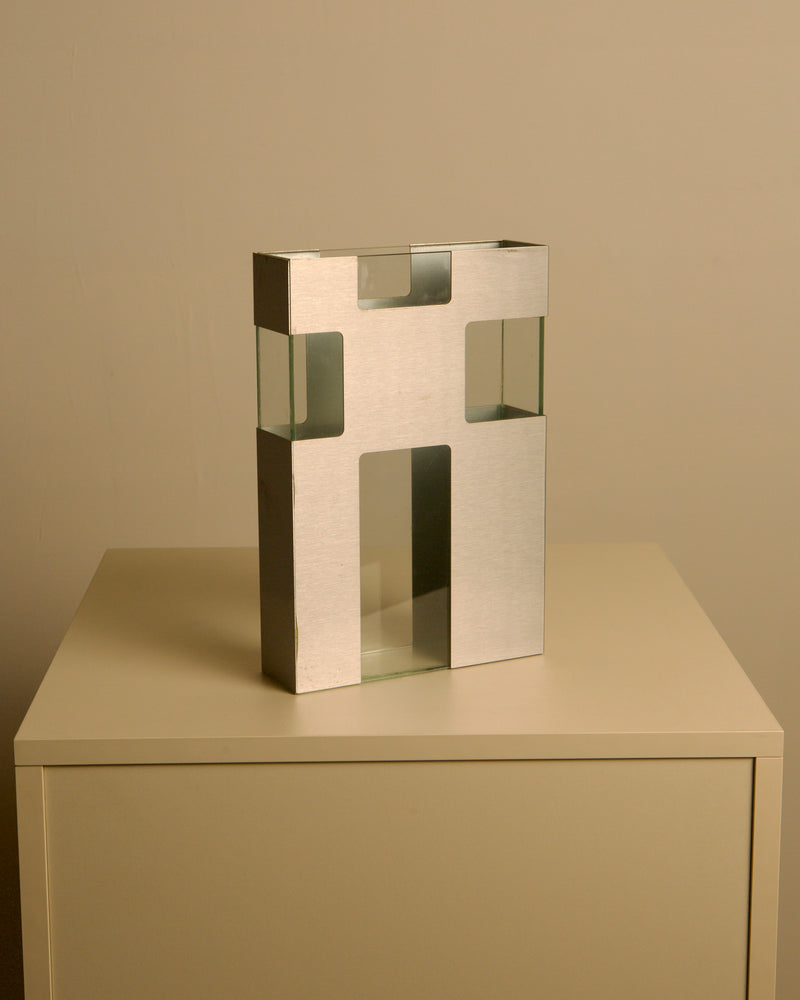 Italian Vase in Metal and Glass c. 1980 by Treaptyque | The Oblist — metal and glass design