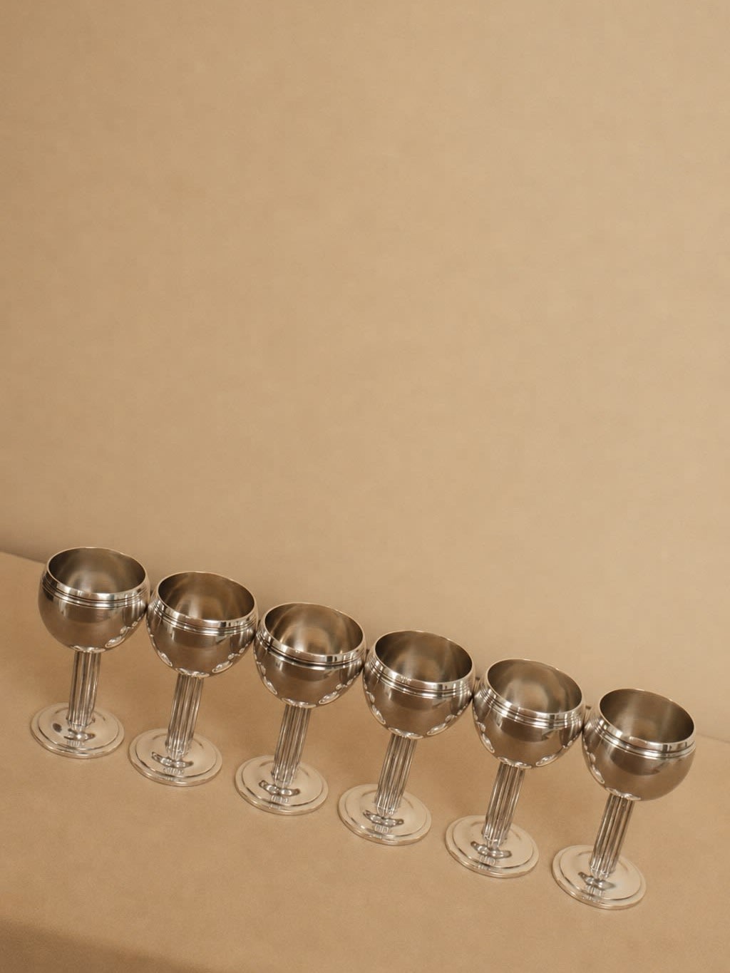 Set of 6 Silver-Plated Metal Liqueur Glasses — detail view