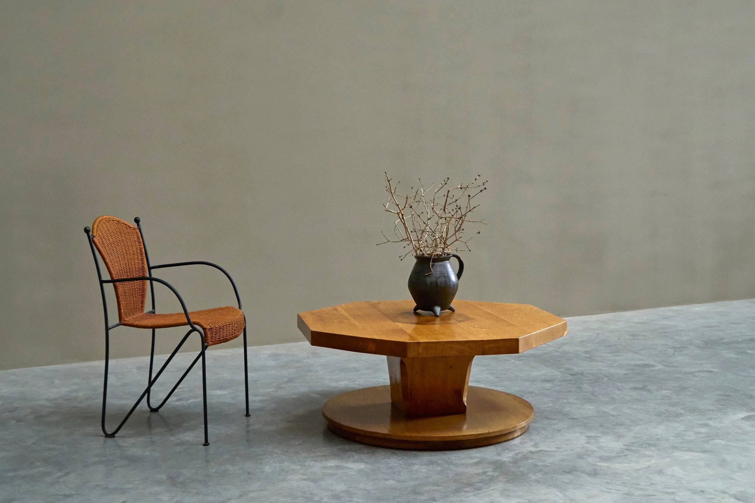 Unique Octagonal Coffee Table in Solid Oak with End Grain Wood, 1950s — detail view