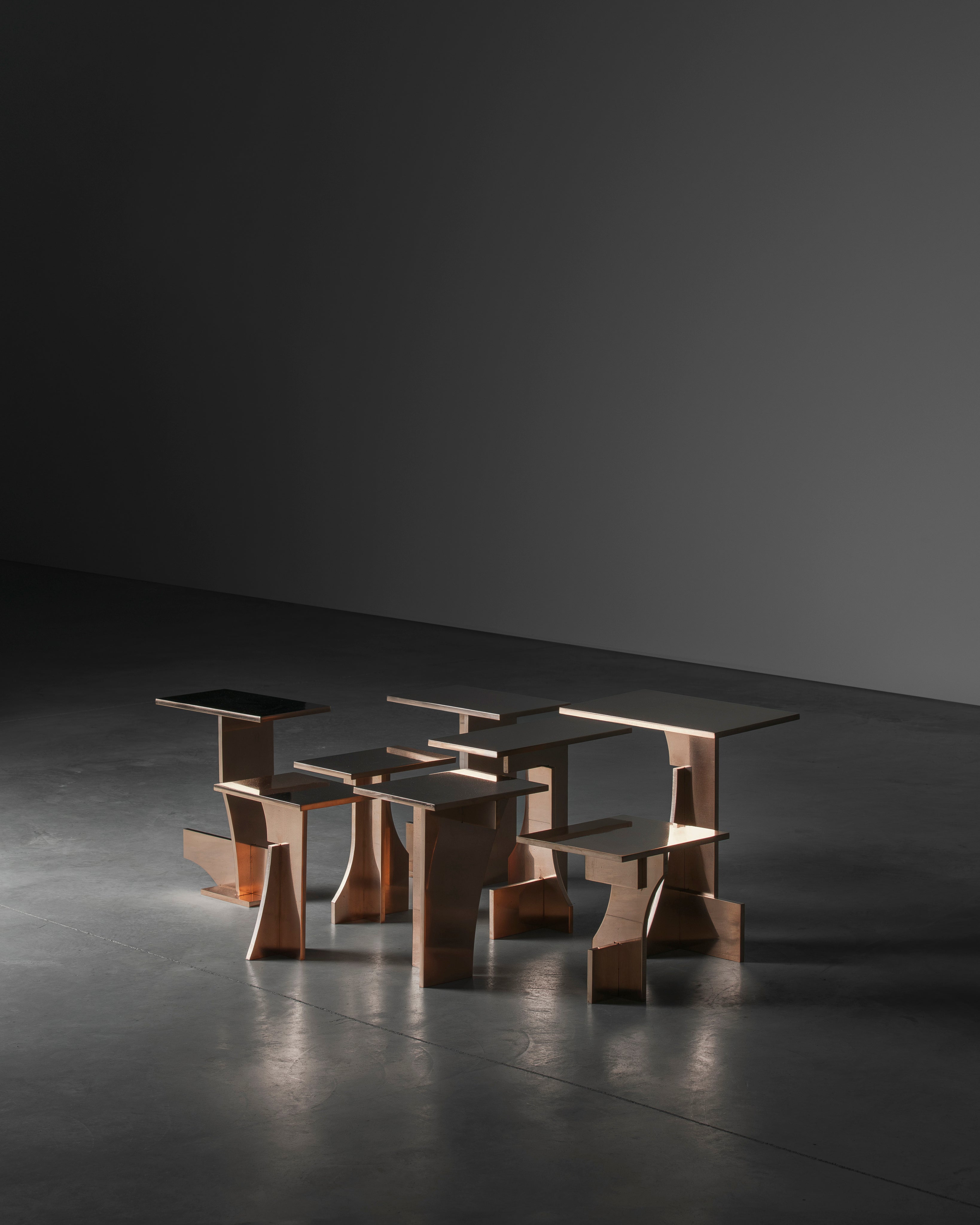 JG no7 - Side Table — close-up of copper finish and geometric design