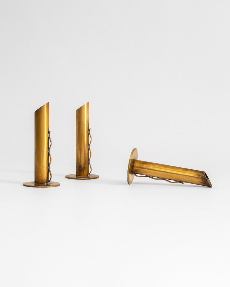Trio of Mid-Century Patinated Brass Vases, Sweden by Spigel | The Oblist