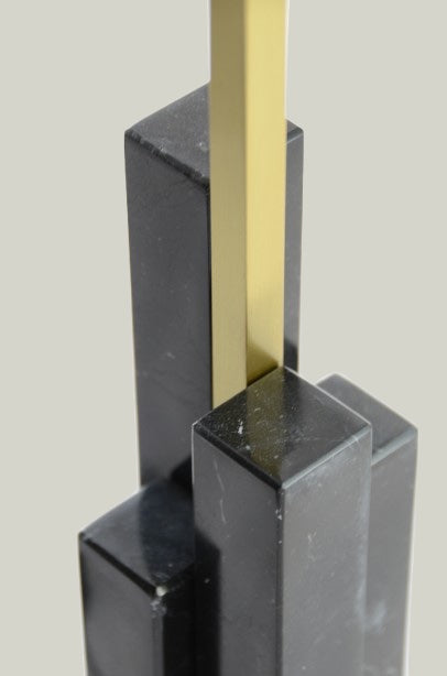 SKYLINE Table Lamp in Black Marble and Satin Brass — top view highlighting brass accent