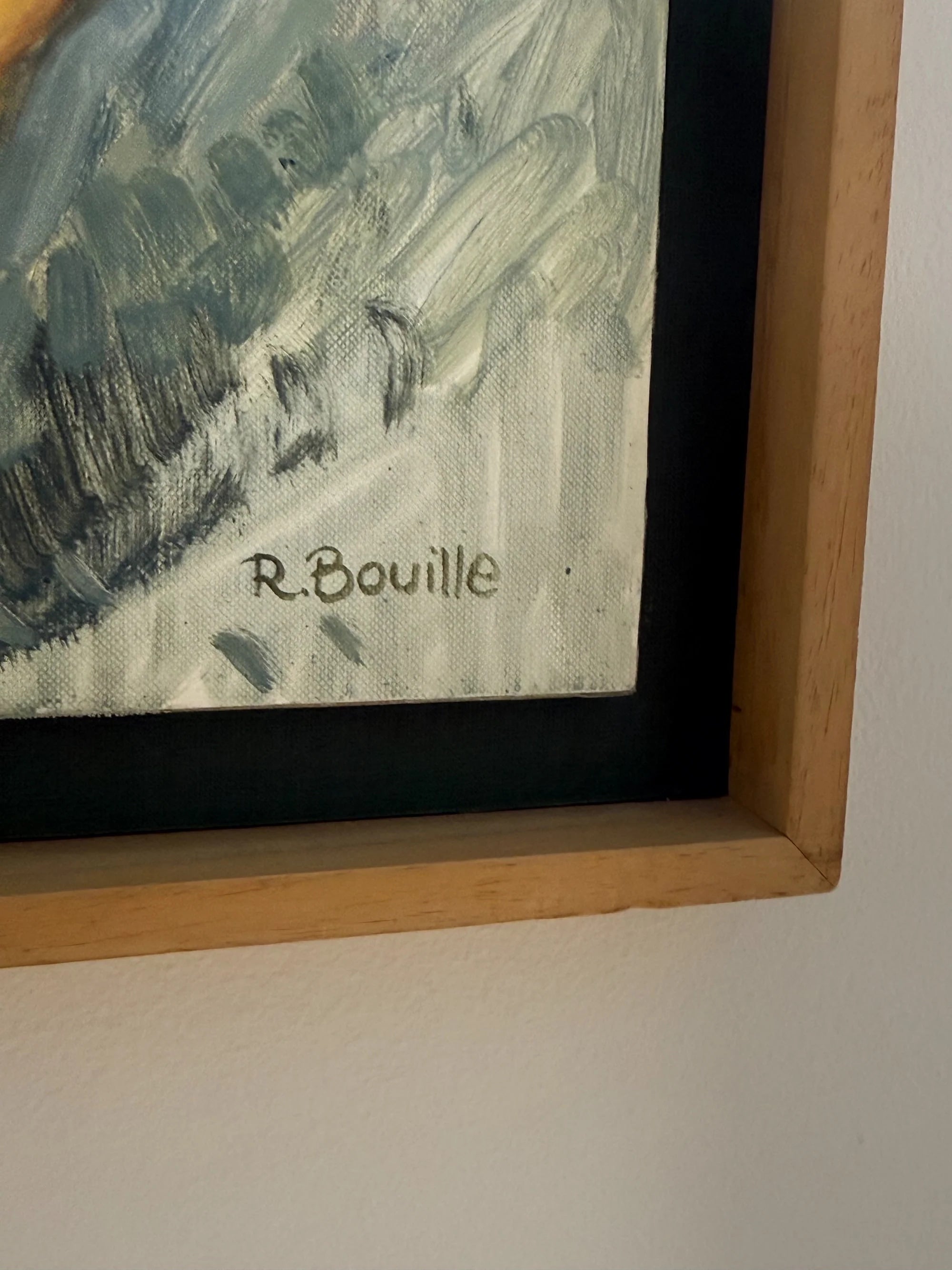 Female Figures, Robert Bouille — side angle of framed painting detail