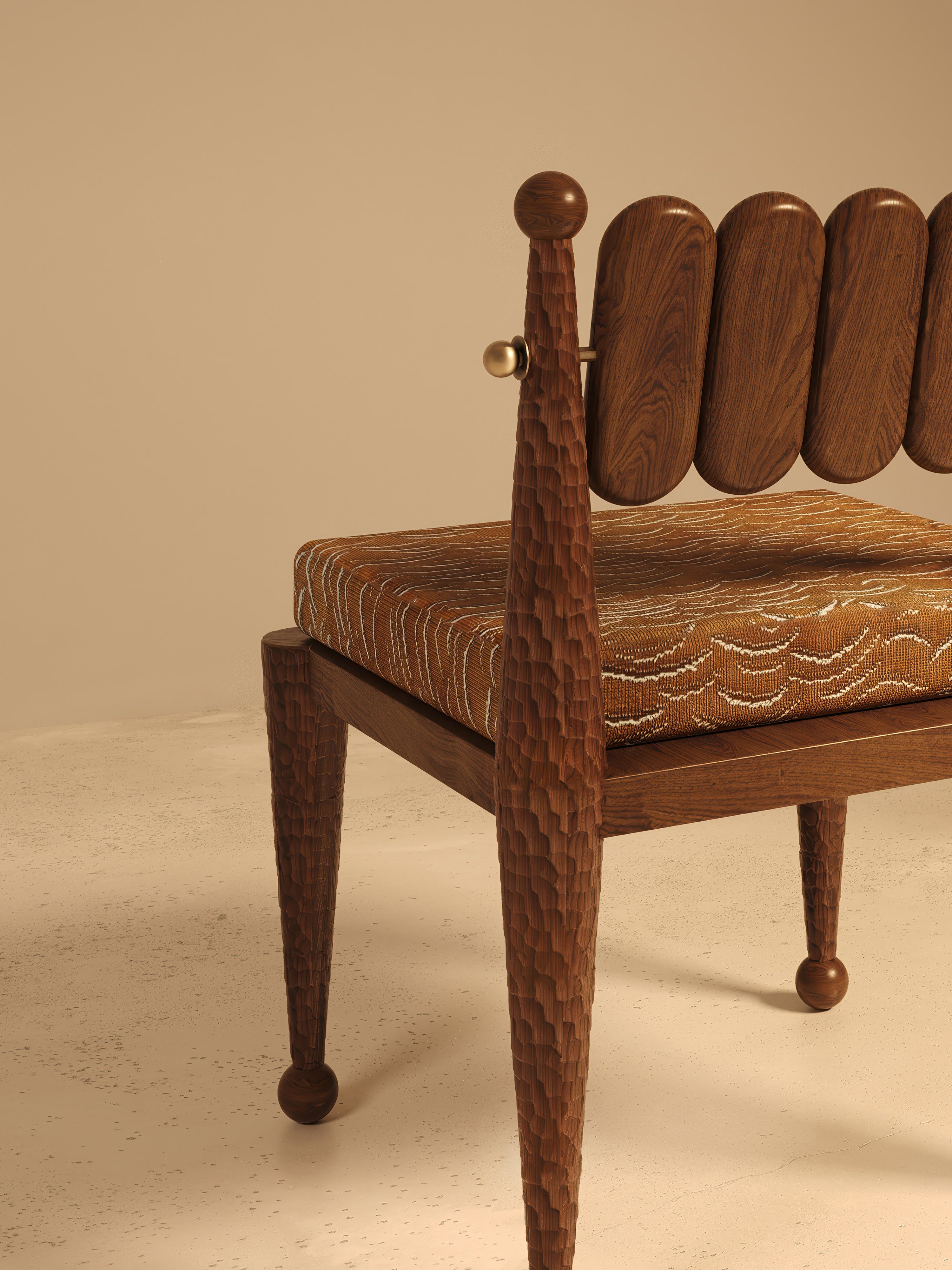 Simorgh I Dining Chair in Walnut Wood and Fabric