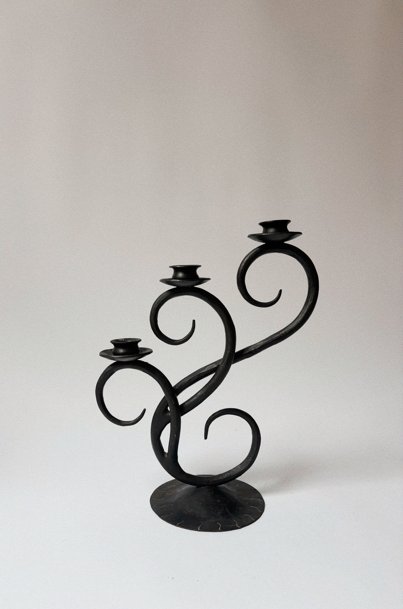 Wrought Iron 3 Arm Swirl Candelabra by Huerto | The Oblist — handcrafted black metal design