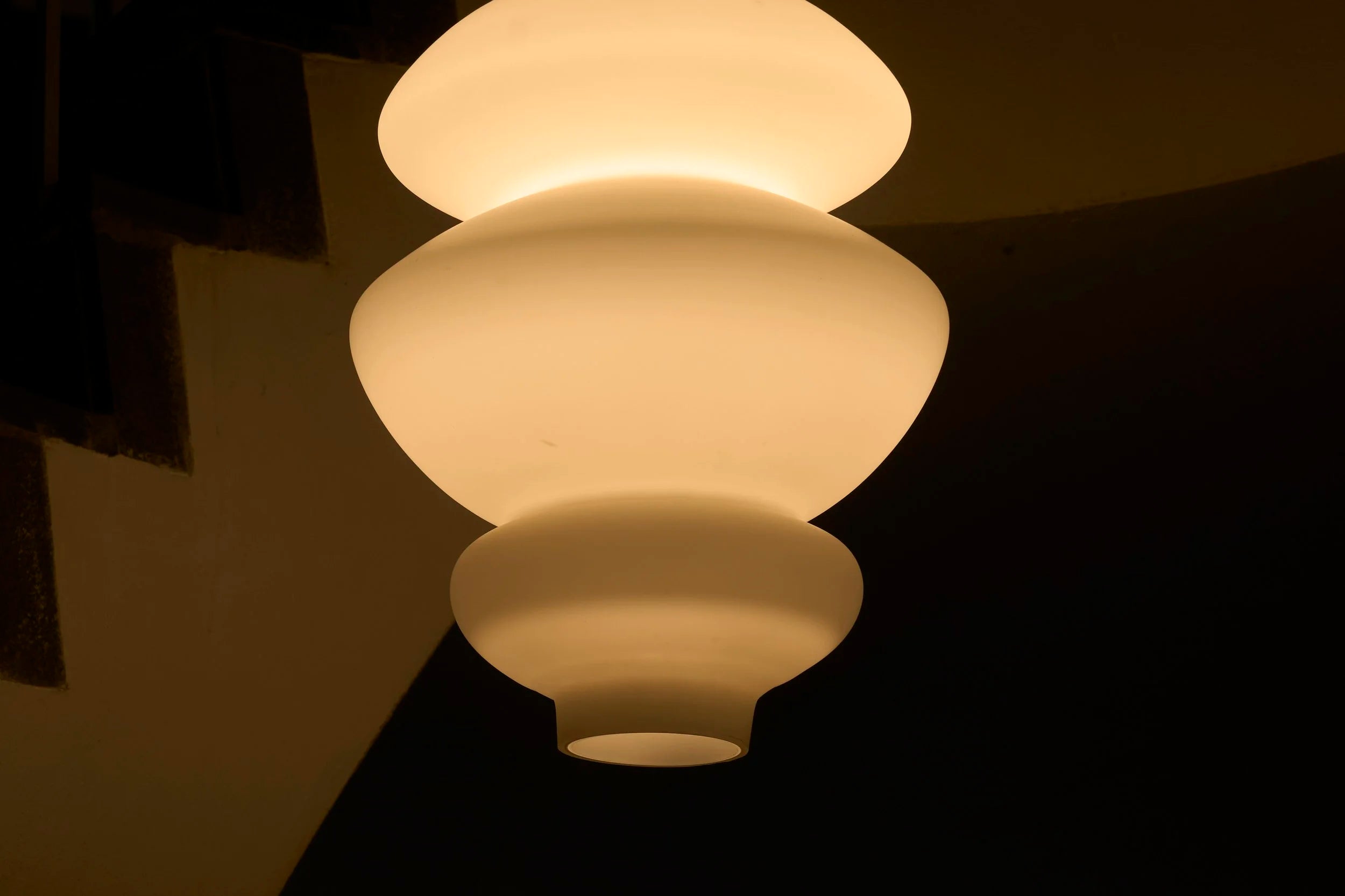 Large Sculptural Mid-Century Pendant Lamp in Opaline Glass 1960 — close-up