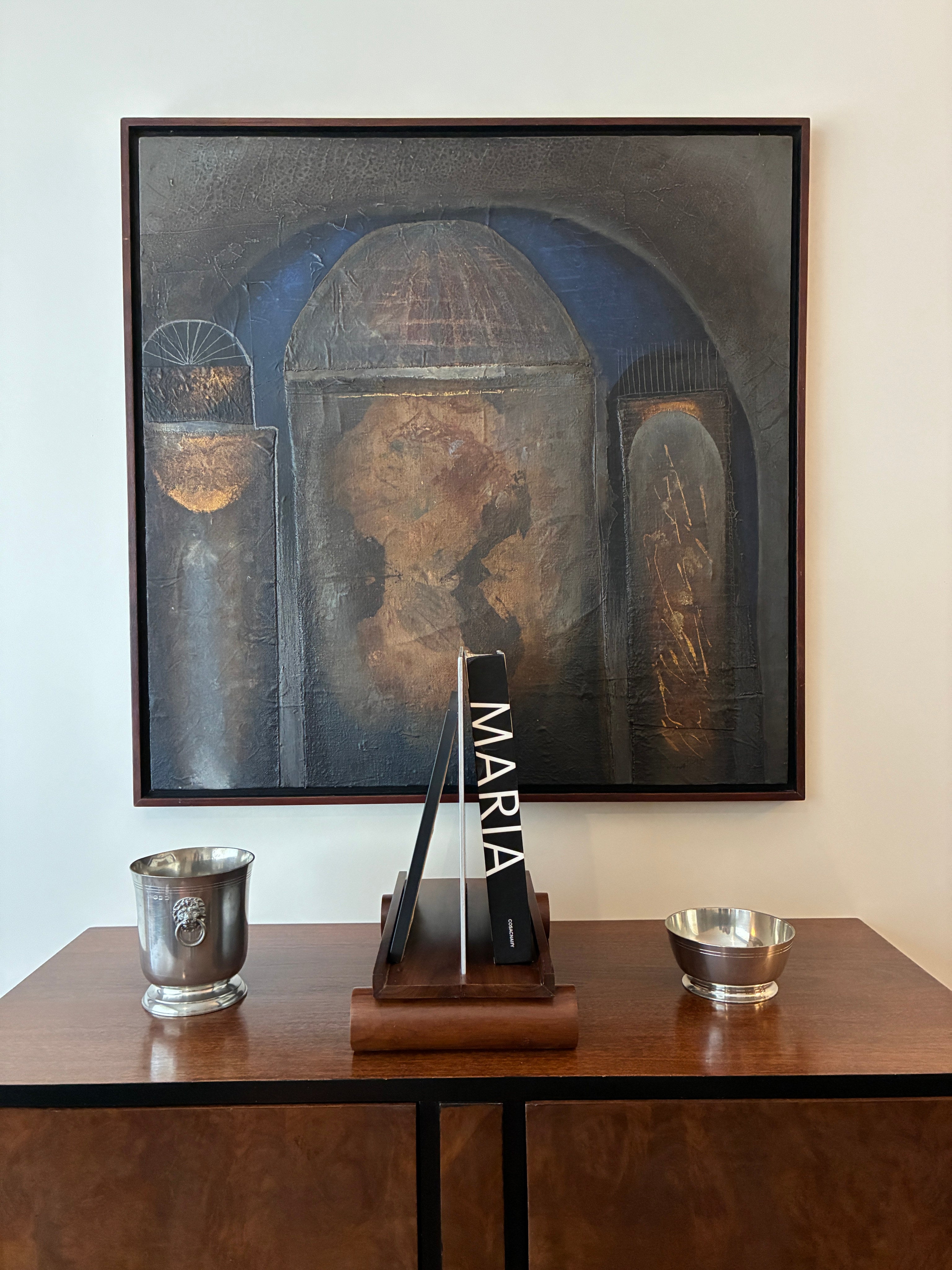 Maria Easel — displayed on wooden console with decorative bowls