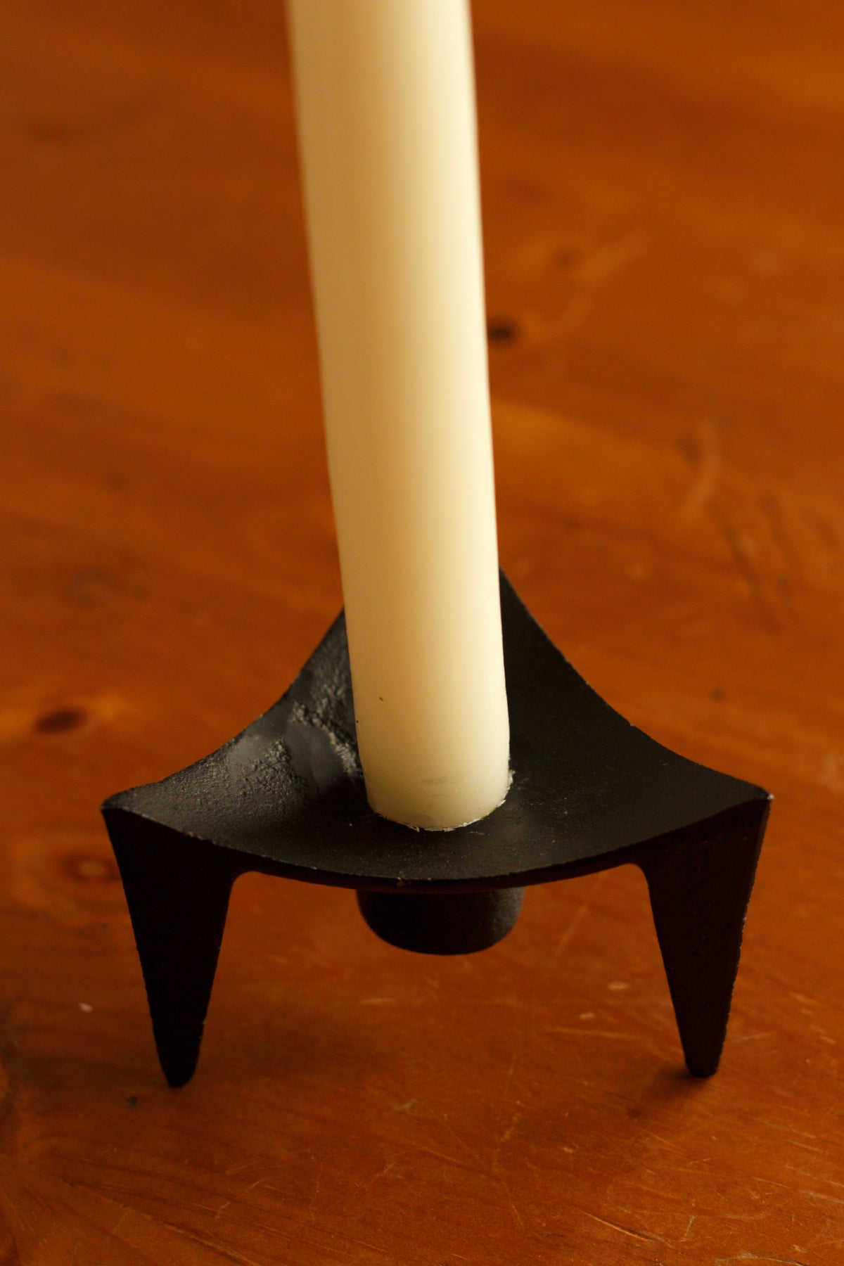 Sculptural Japanese Iron Candlestick, Pair — detail view