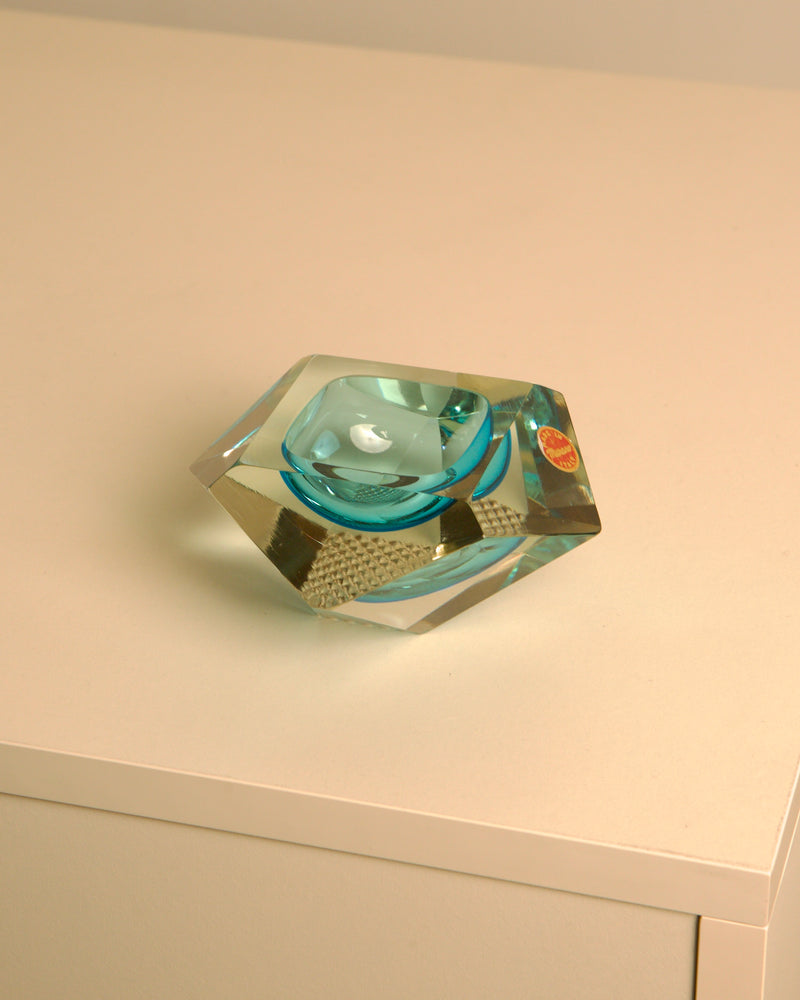 Turquoise Murano Glass "Diamond" Ashtray by Flavio Poli for Seguso | Treaptyque — handcrafted glass design