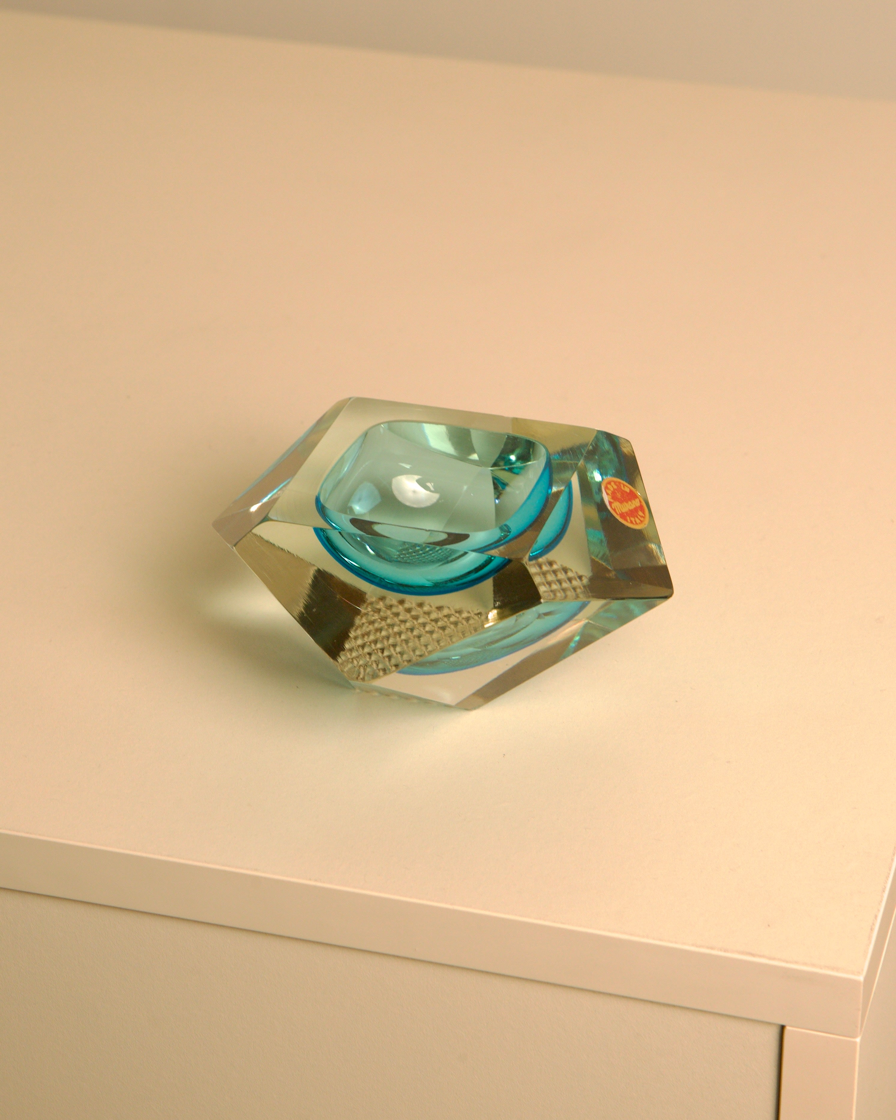 Turquoise Murano Glass "Diamond" Ashtray by Flavio Poli for Seguso | Treaptyque — handcrafted glass design