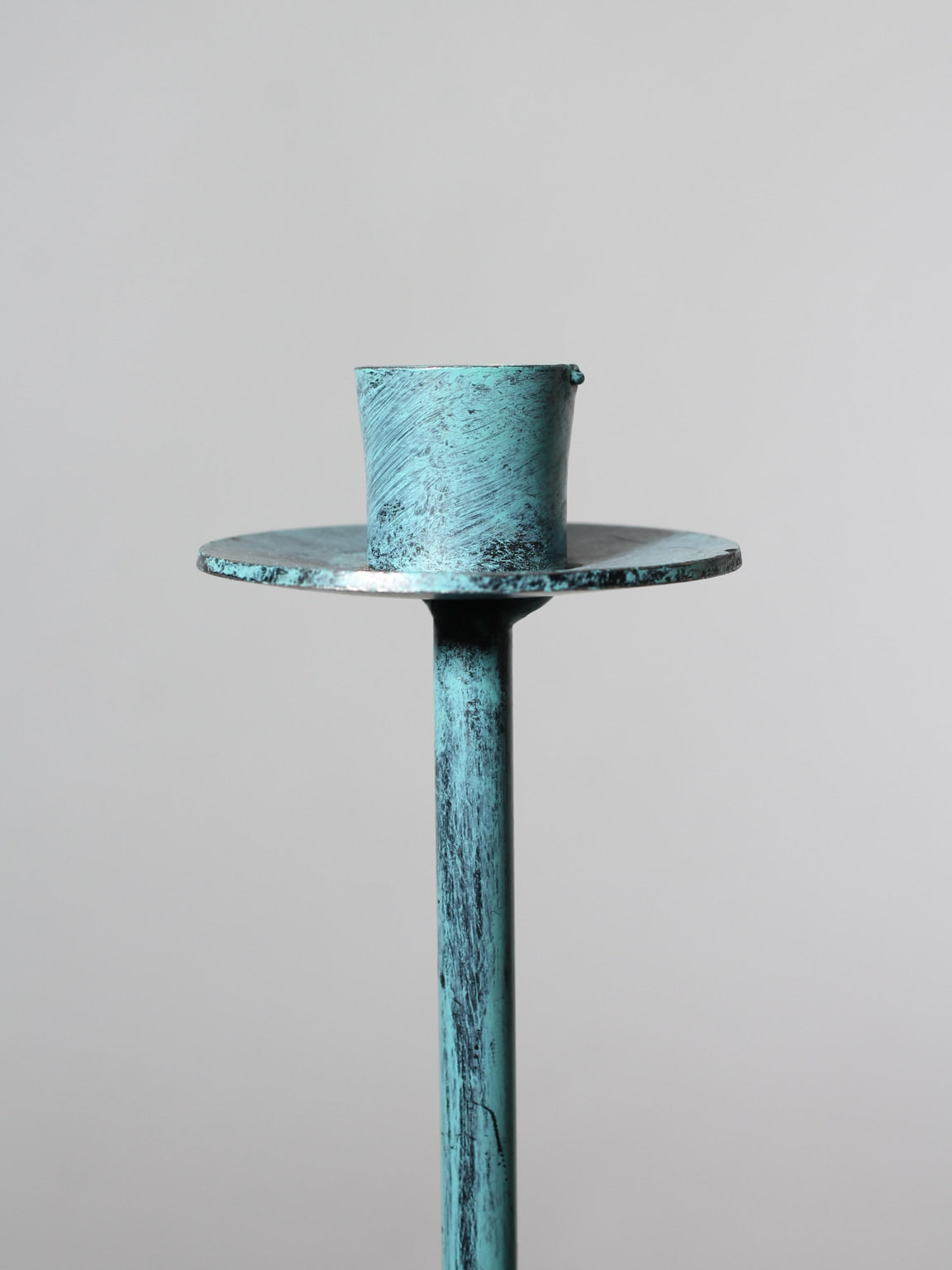 Turquoise Super Slim Floor Metal Candlestick — front view with textured surface