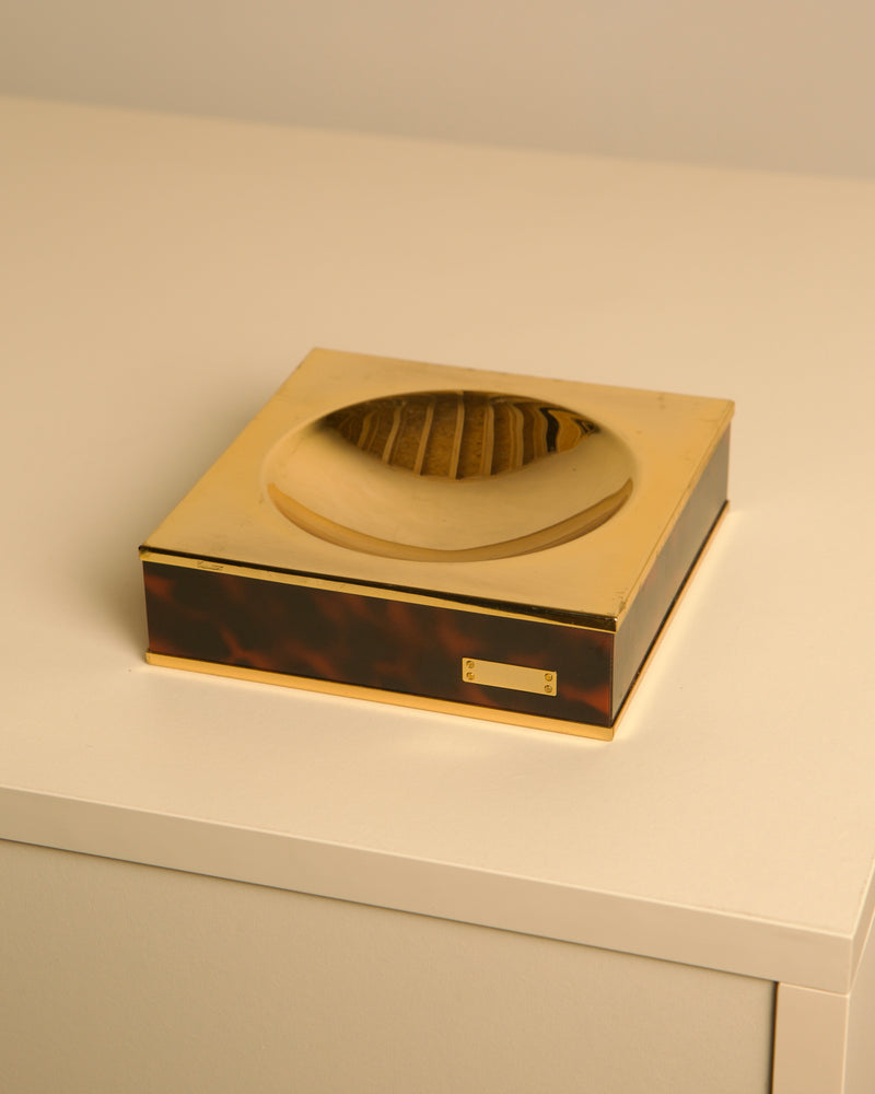 Italian gold-tone and tortoiseshell trinket tray with circular well