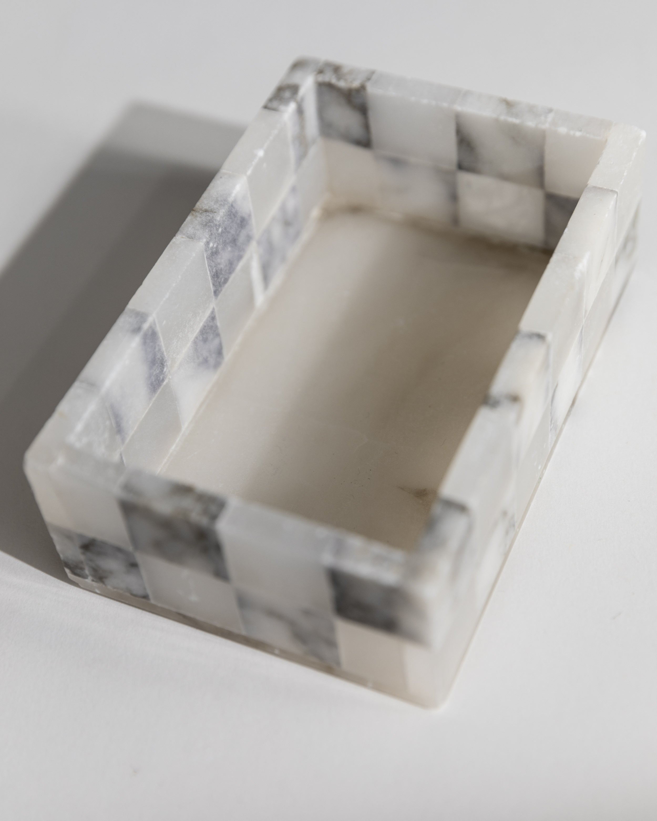 White Carrara marble ashtray with geometric square design detail