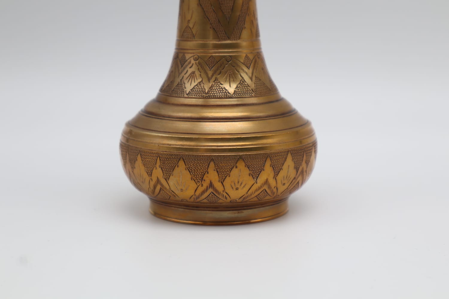 Hand-Etched Indian Brass Vase – 1960s — side angle