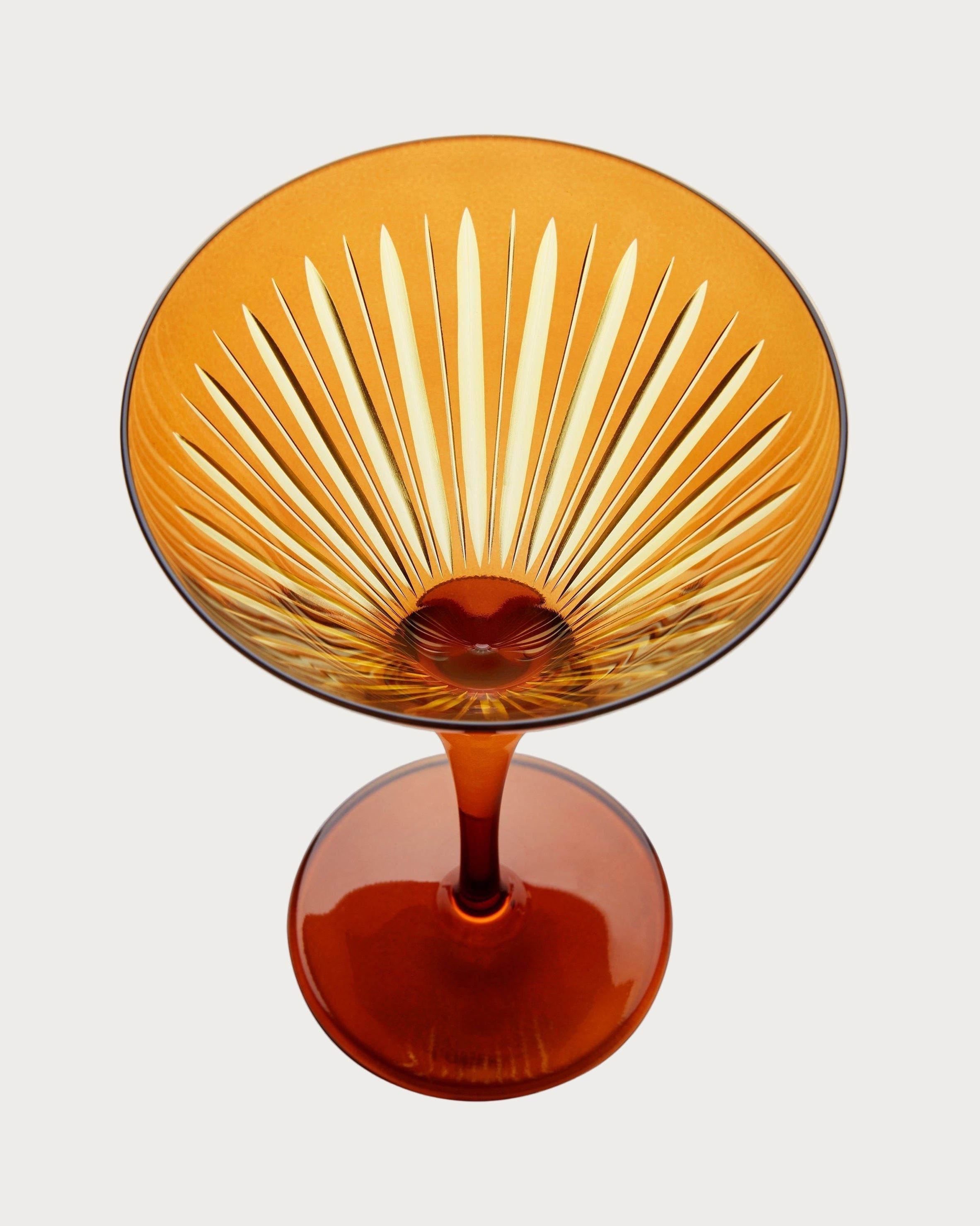 Prism Martini Glasses - Assorted (Set of 4) — top view of amber glass with ribbed design