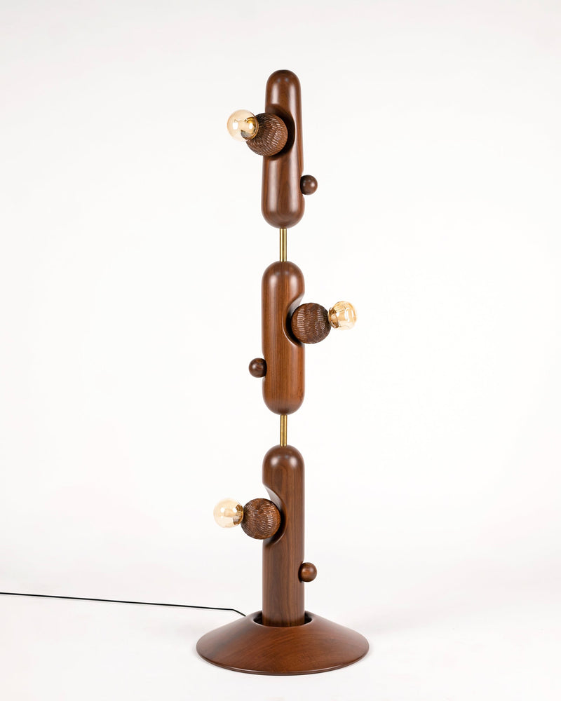 Cactus Floor Lamp — close-up of wooden details and light bulbs