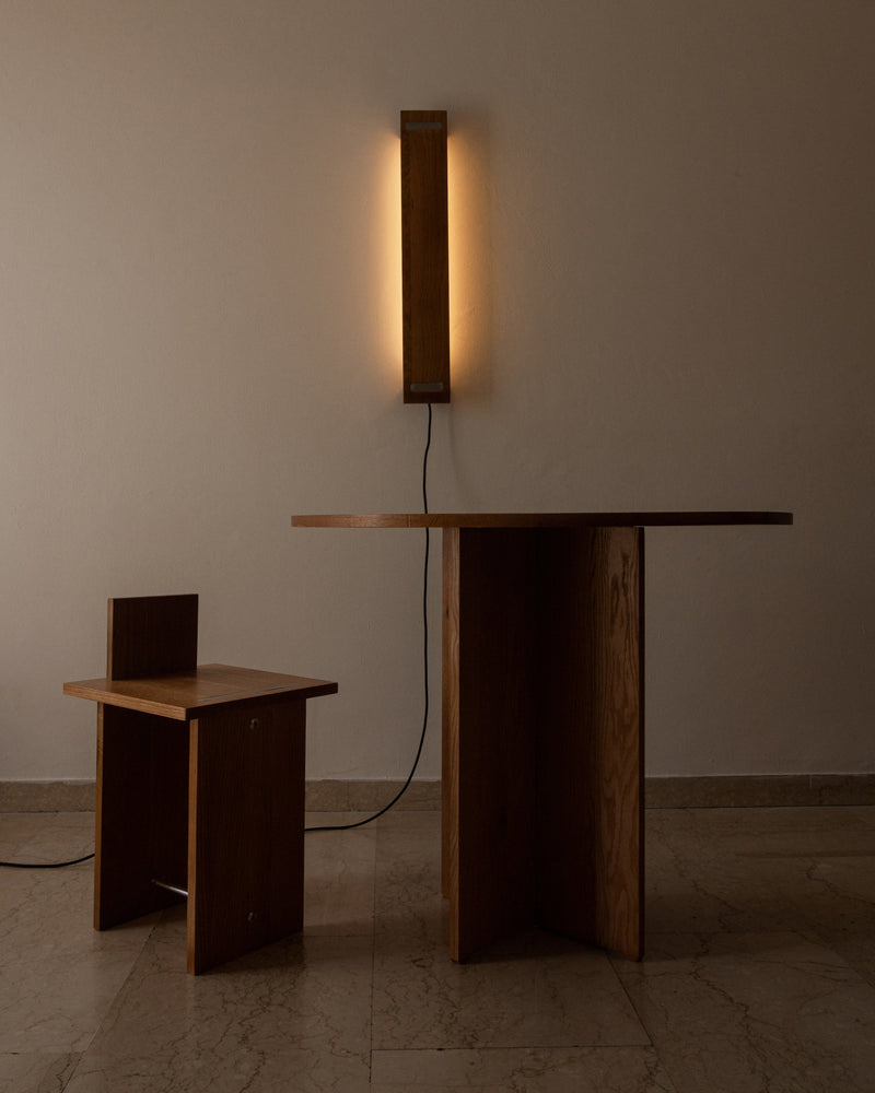 The Axis Table in Wood and Metal — side angle