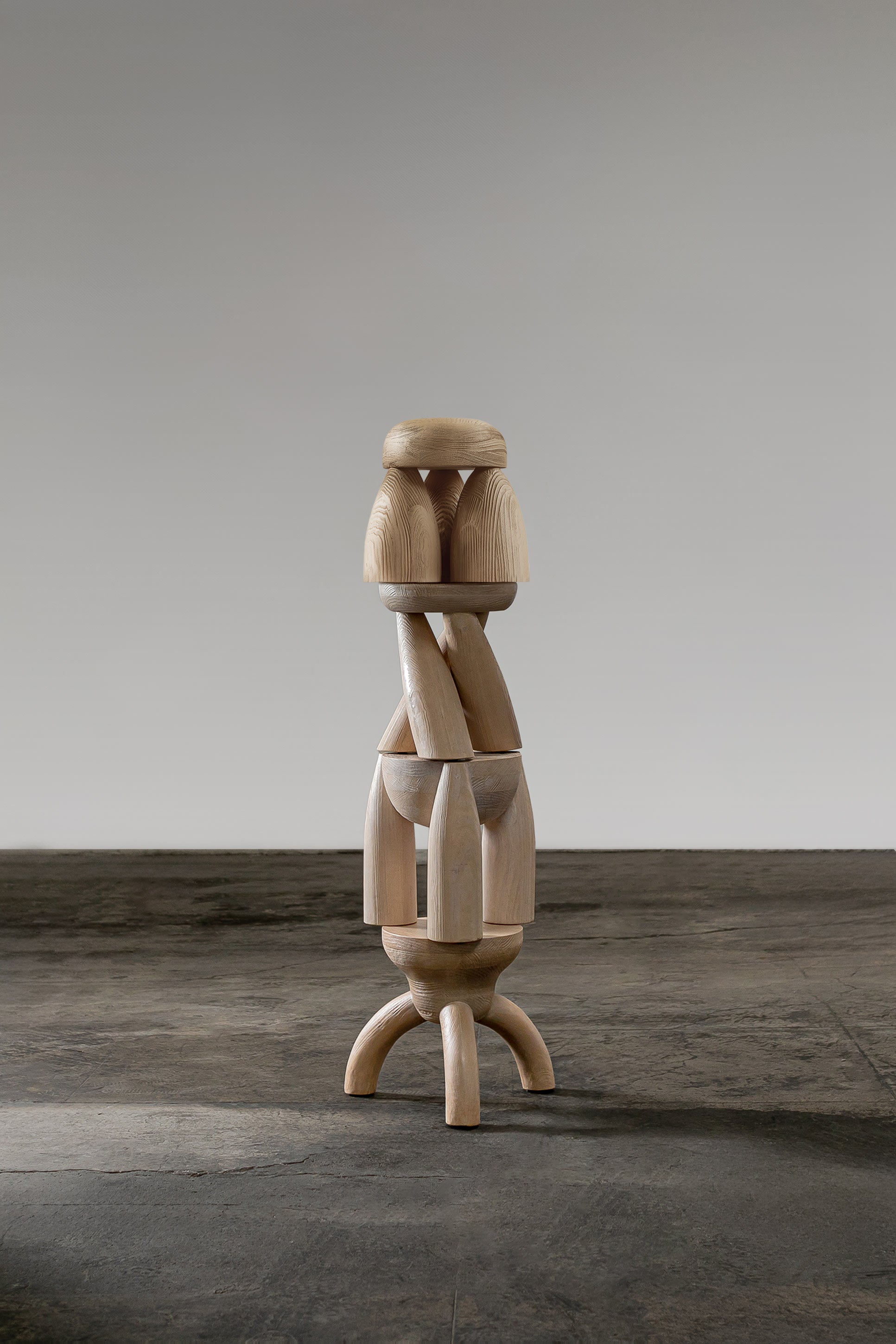 Solid Wood Set of Four Stools - ELEMENTOS by Daniel Couttolenc, Natural Finish — detail view