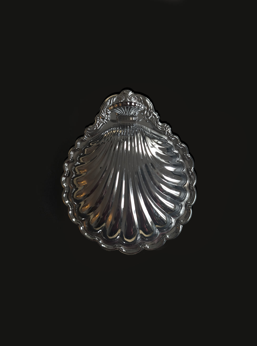Large Shell Butter Dish — top view of polished silver surface