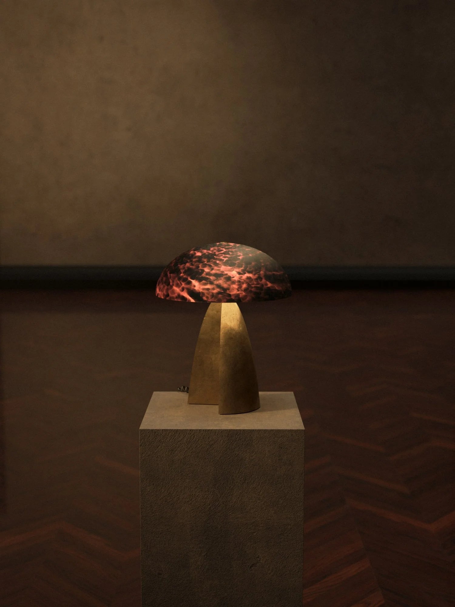 Cast Brass Table Lamps in Glass and Hand-blown Matte Leopard Glass — detail view