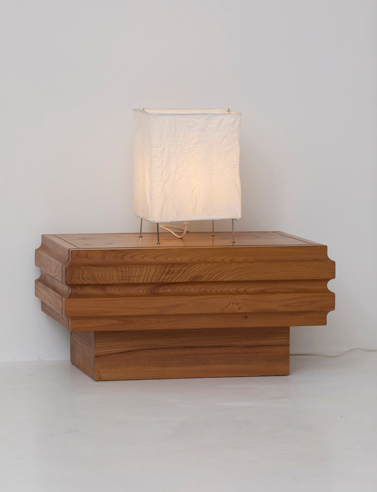 Regain Normandie one-drawer side table in solid elm — side angle