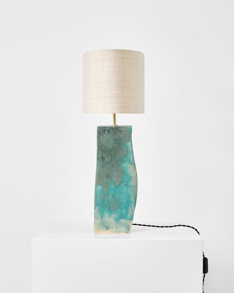 Rectangular Ceramic Lamp — close-up of textured turquoise ceramic base