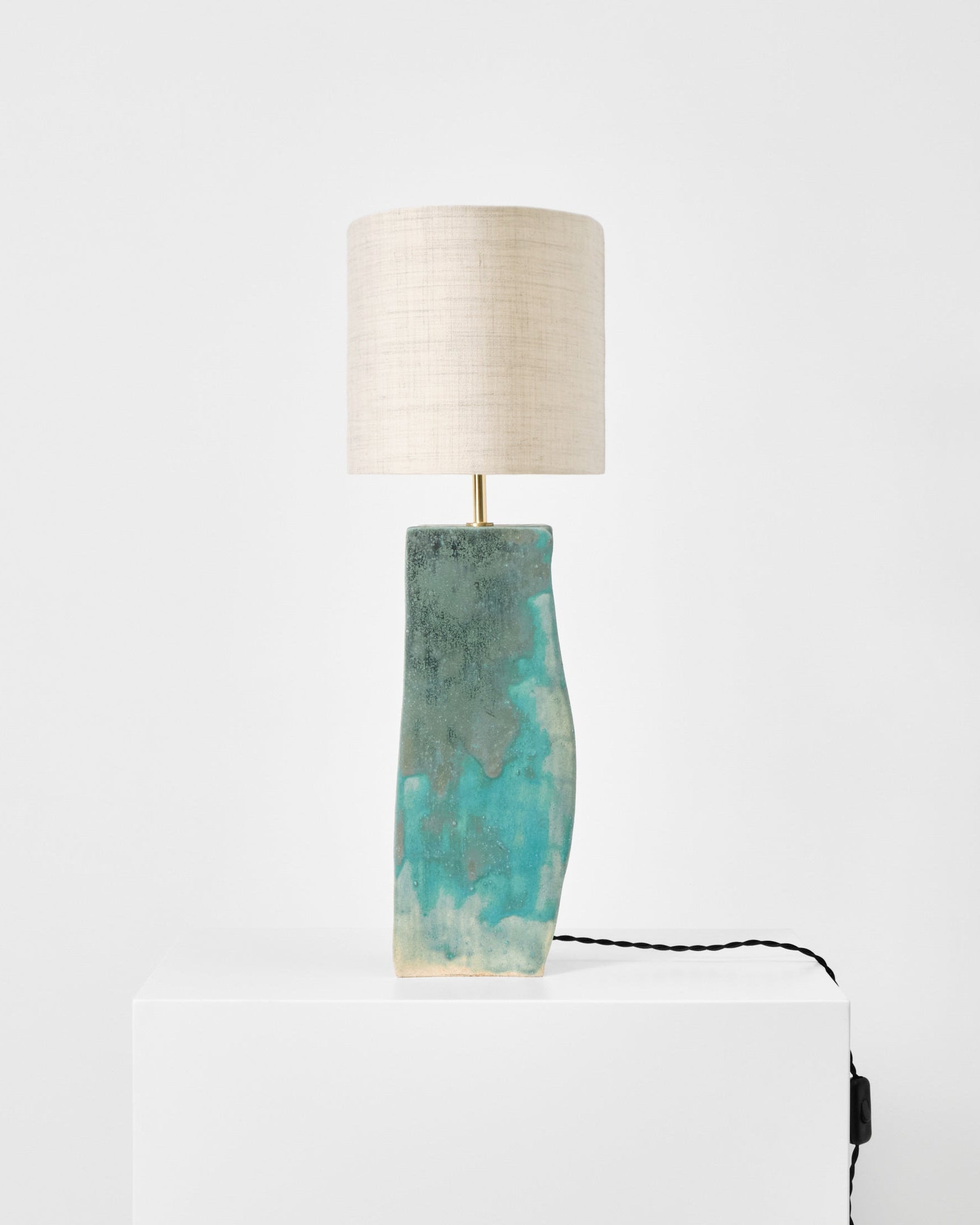 Rectangular Ceramic Lamp — close-up of textured turquoise ceramic base