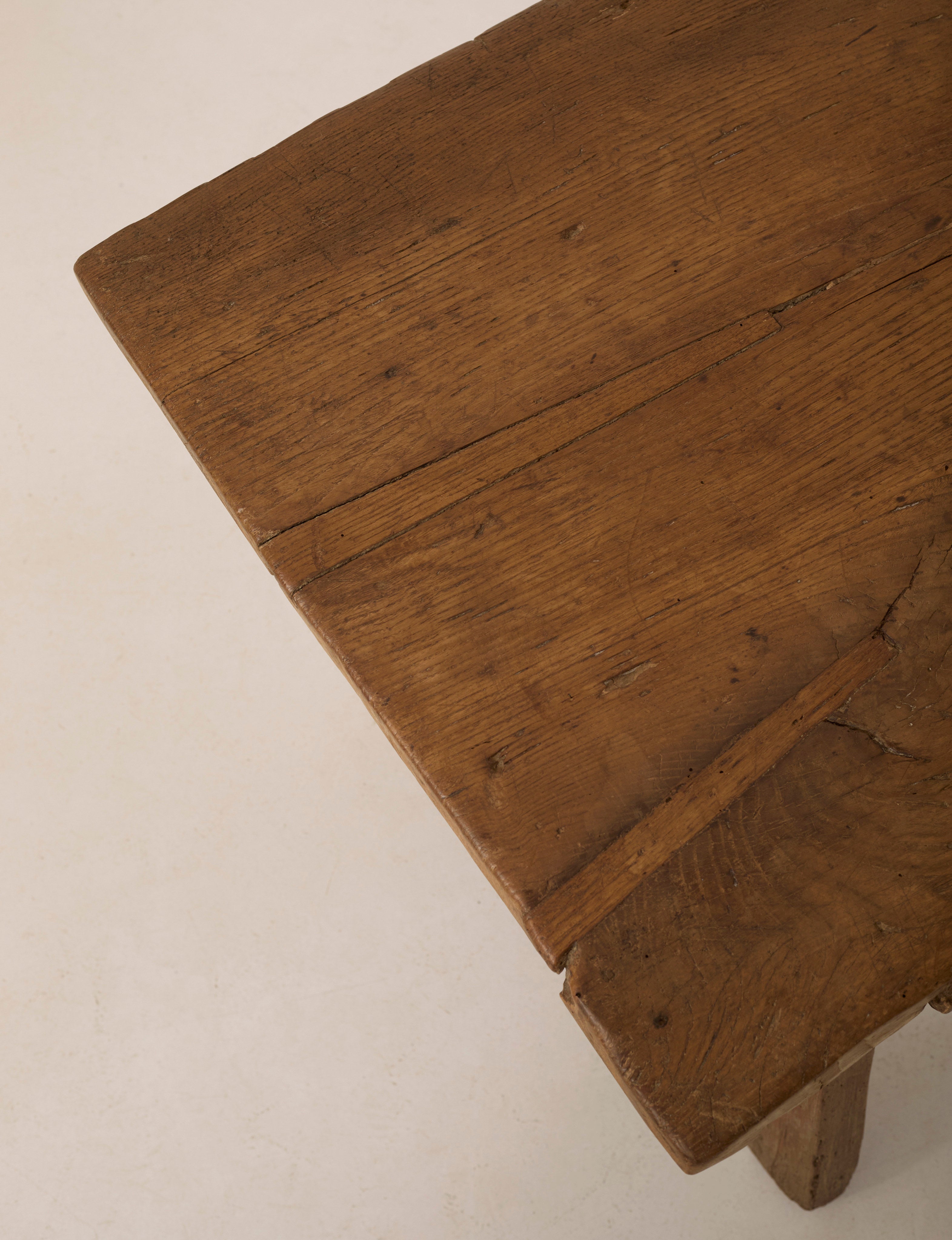 Spanish Folk Vernacular Table From The 17th Century — top view of rustic wooden surface