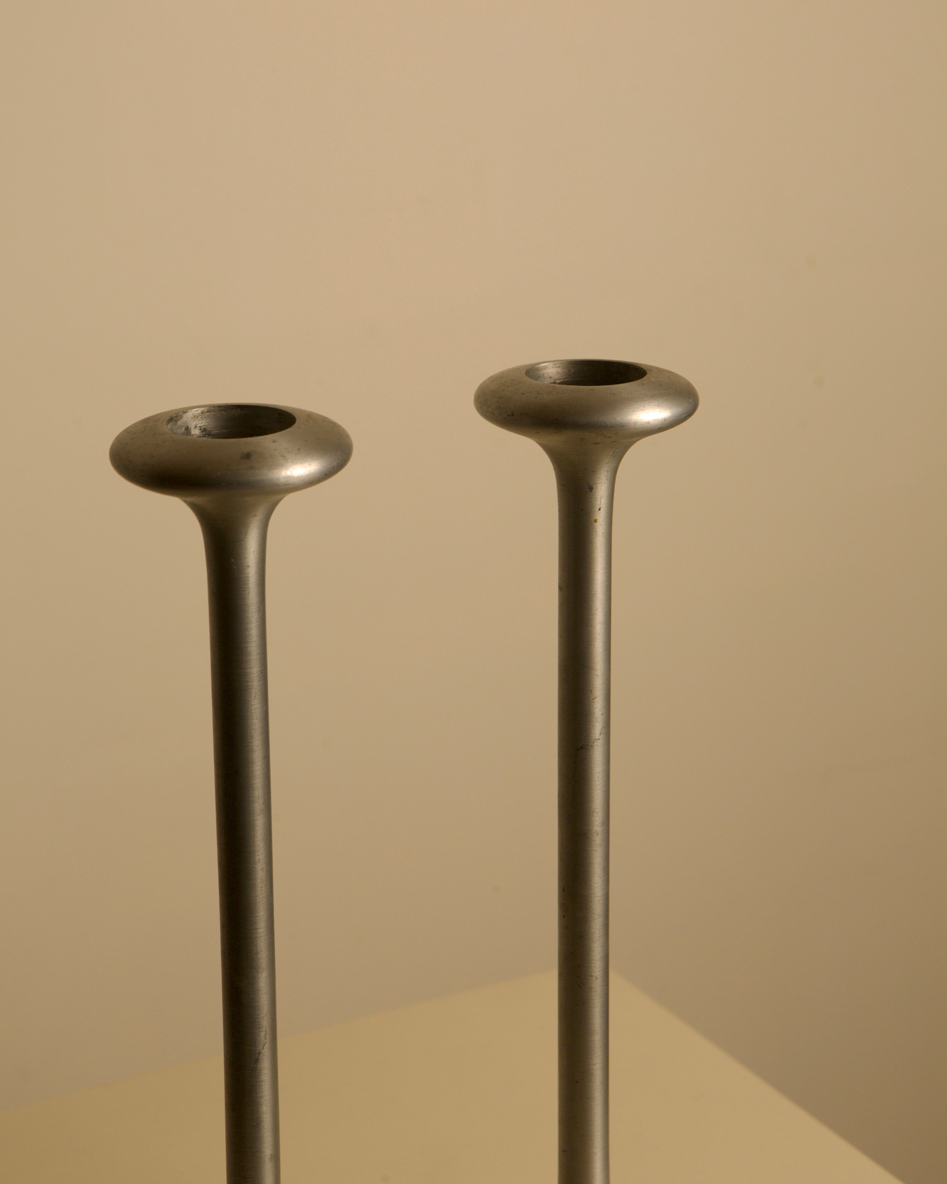 Pair of 80s Cast Aluminum Candleholder