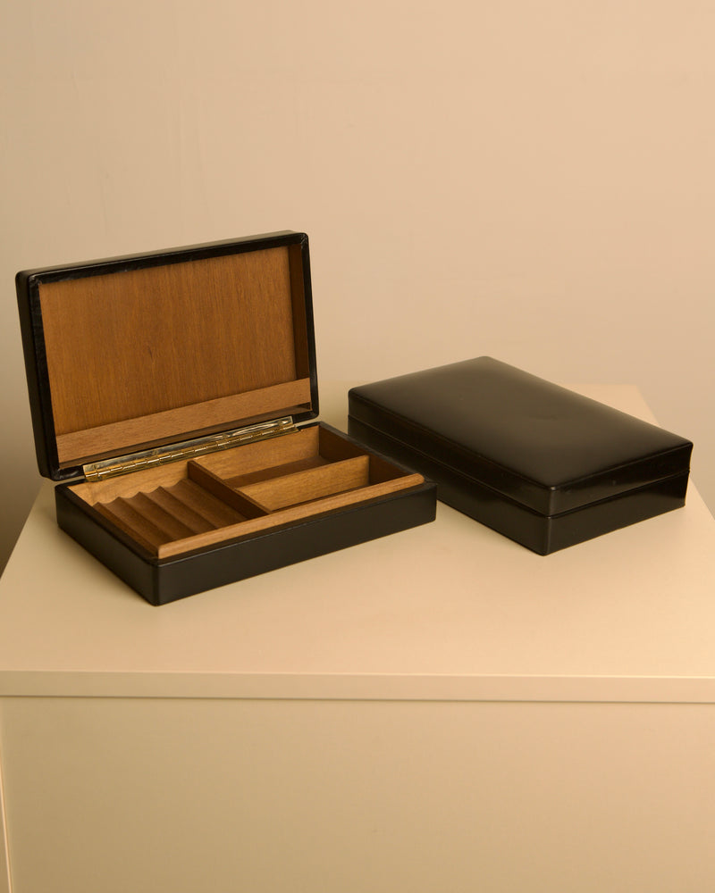 Pair of Italian Boxes, 1960s by Treaptyque | The Oblist — black lacquered wood, vintage design