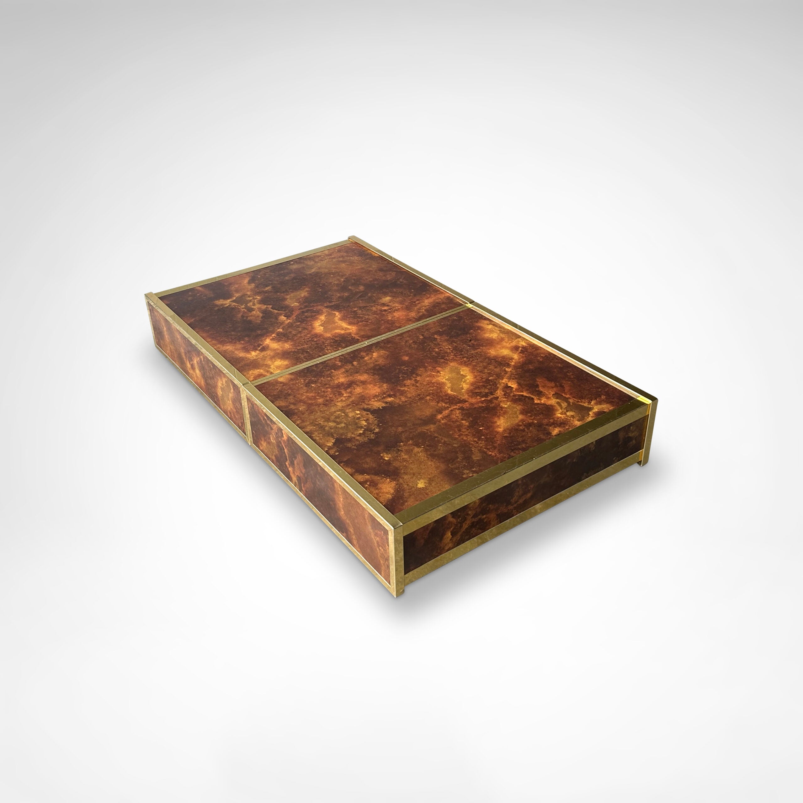Burl Wood and Brass Coffee Table with Integrated Bar by Maison Lancel — detail view