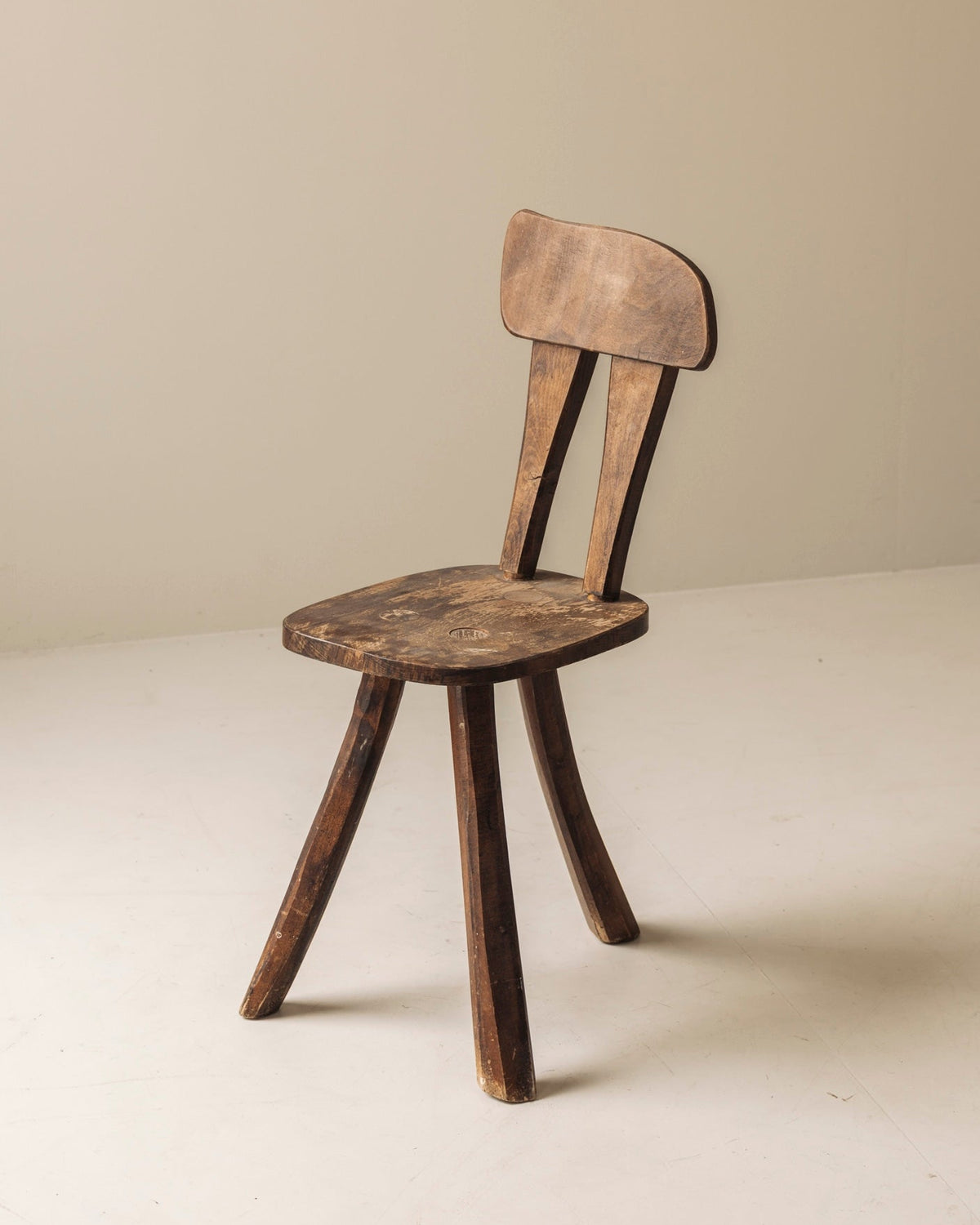 Primitive French Oak Tripod Chair, Mid-20th Century — side angle