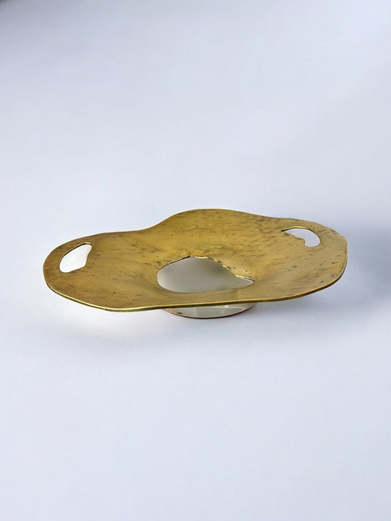 Brutalist Centerpiece by Leopold, Bronze & Lucite, Spain, 1970's — angled view highlighting bronze texture and shape