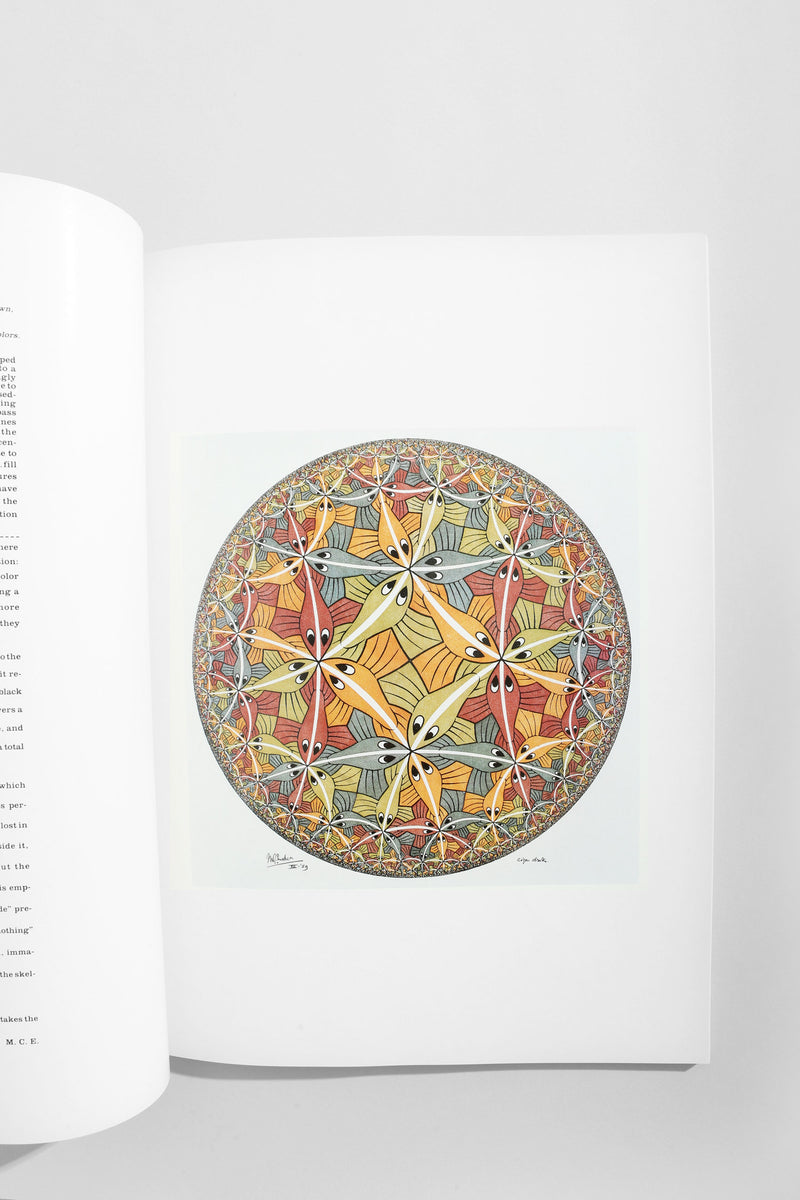 M.C. Escher Book — open page with colorful circular illustration